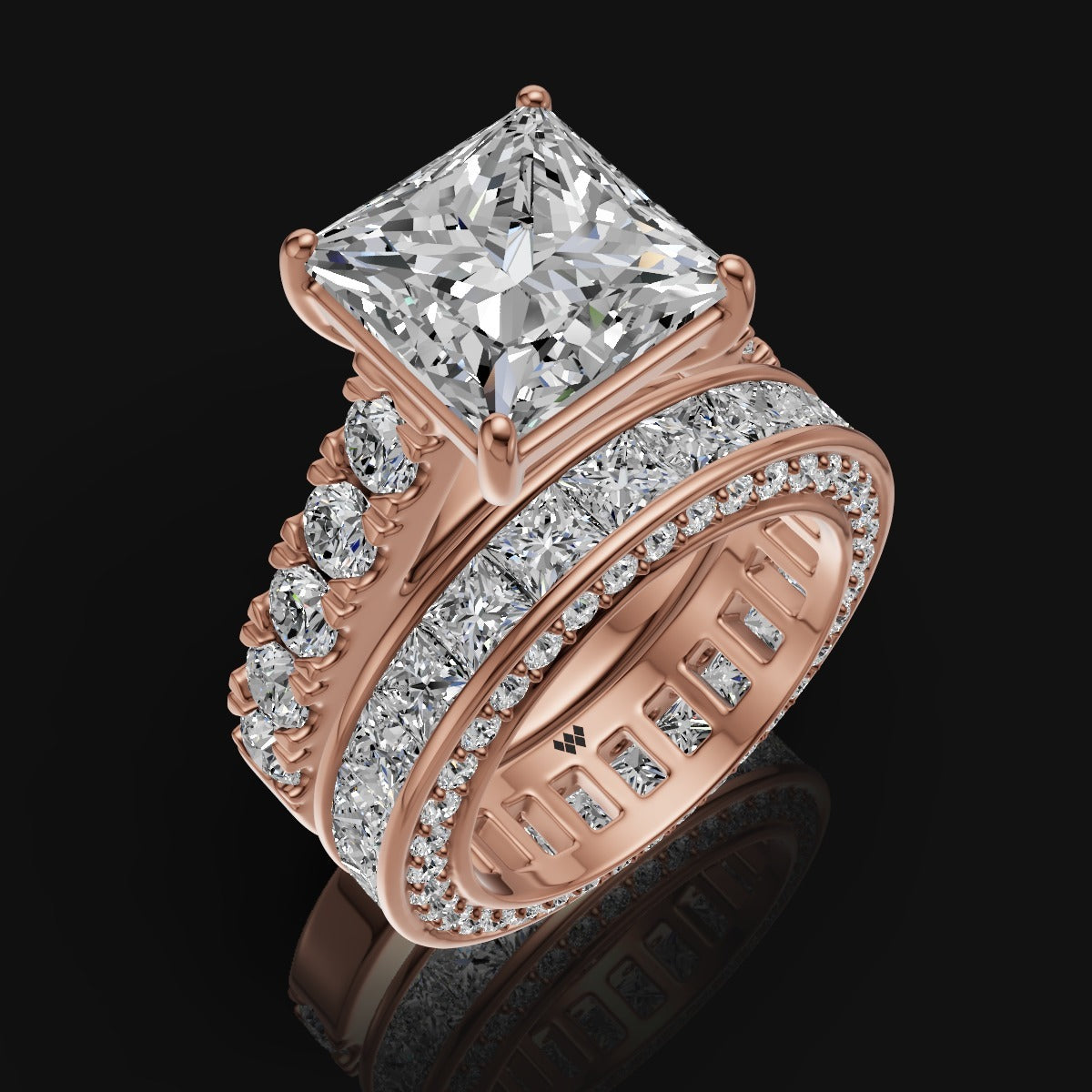 925 Sterling Silver Princess Cut Moissanite Diamond Wedding Ring Set