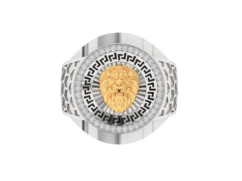 Solid Gold  And 925 Sterling Silver Gold Moissanite Diamond Bulky Lion Ring