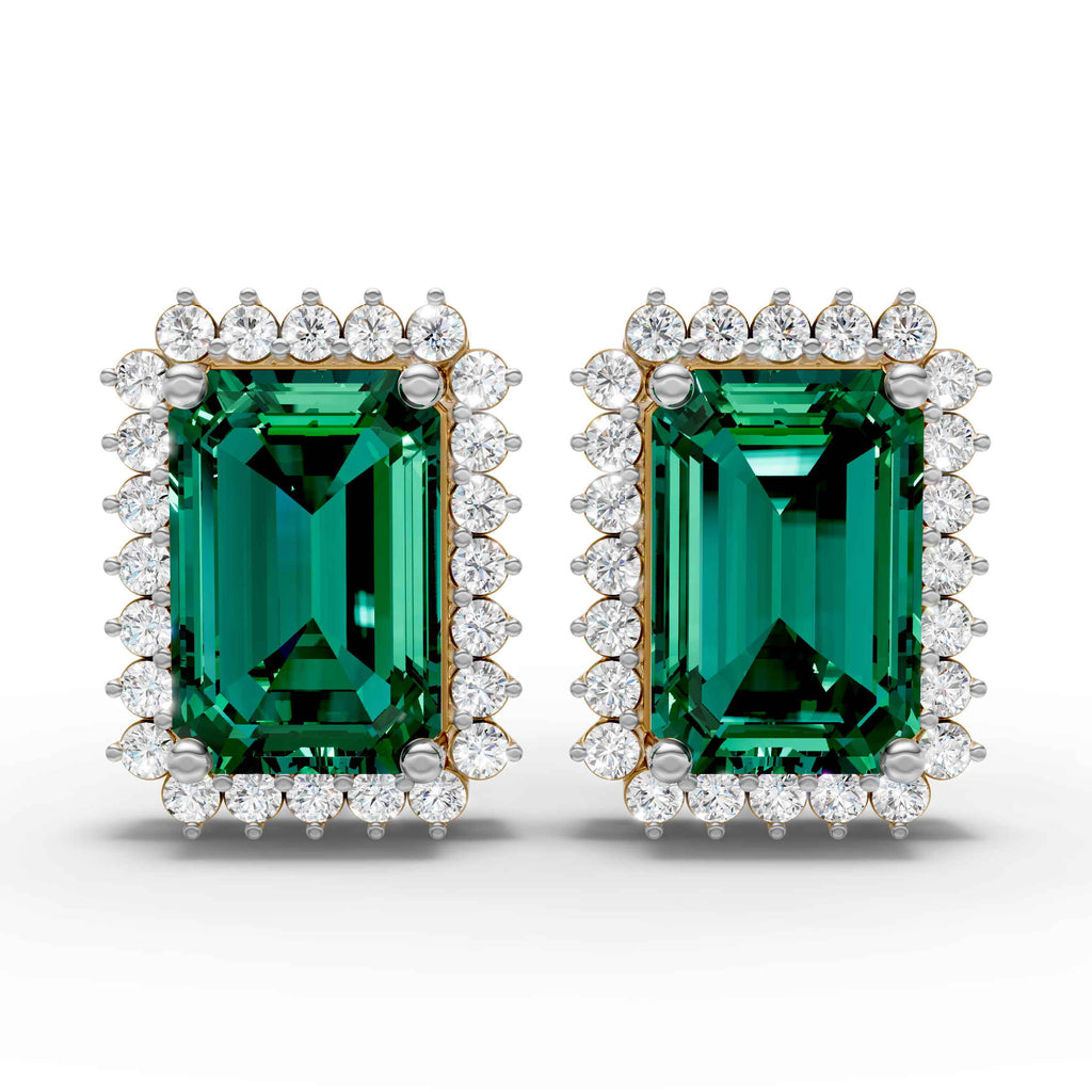 Emerald Cut Green Halo Earring  (1 Pair)