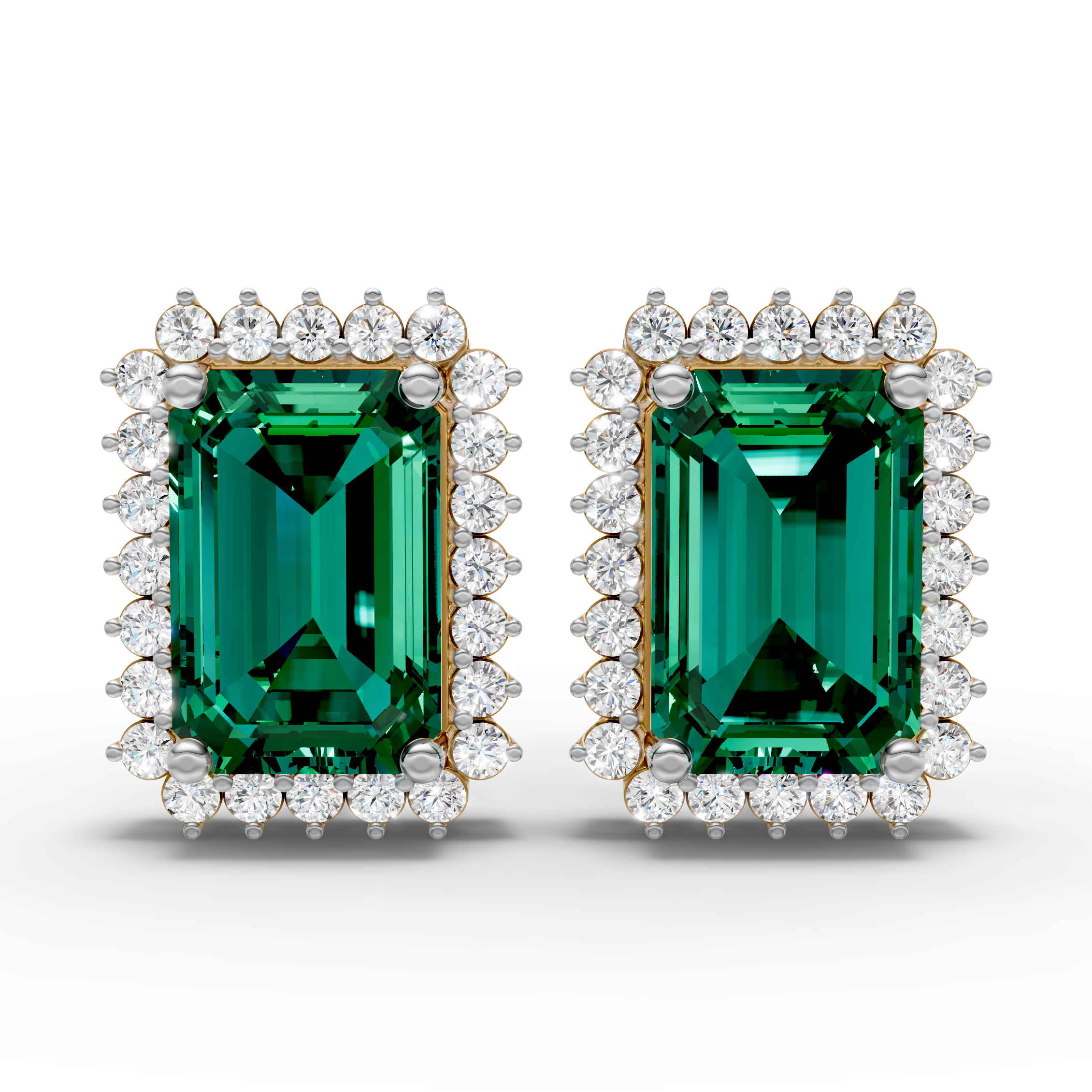 Emerald Cut Green Halo Earring  (1 Pair)