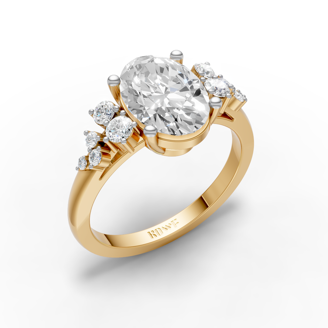 925 Sterling Silver Oval Cluster Moissanite Diamond Ring