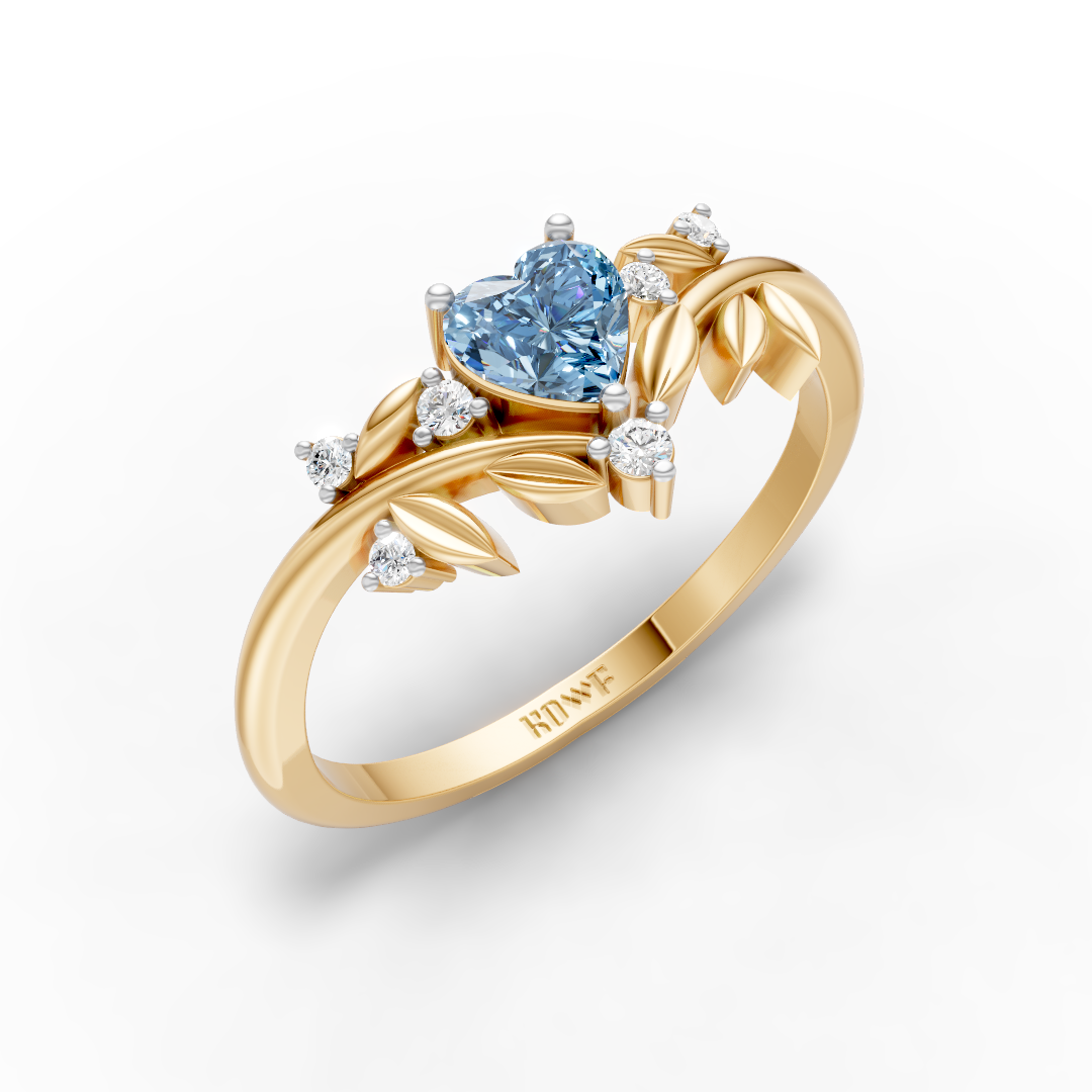 925 Sterling Silver Blue Heart Leaf Ring