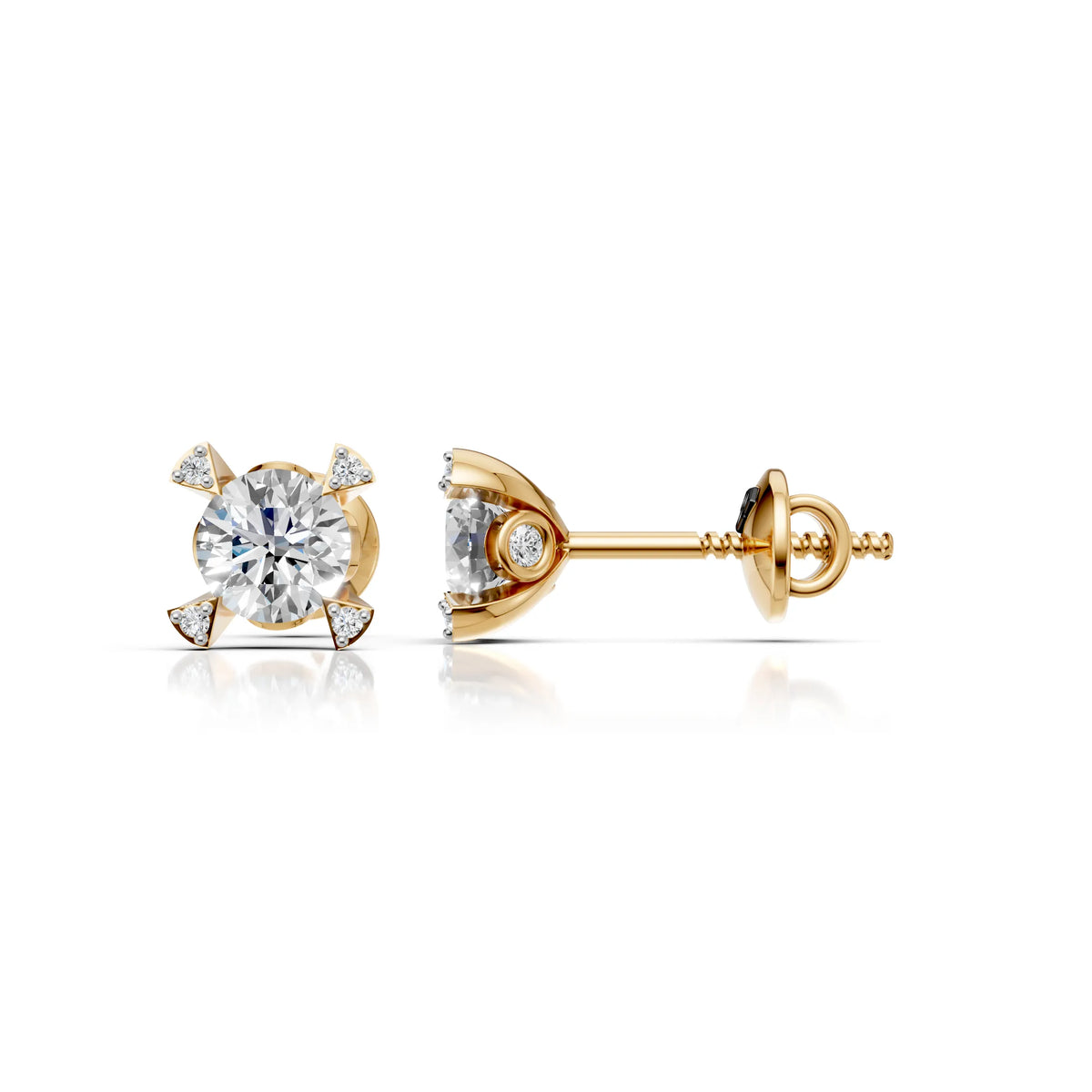 Solitaire Diamond Four Corner Earring