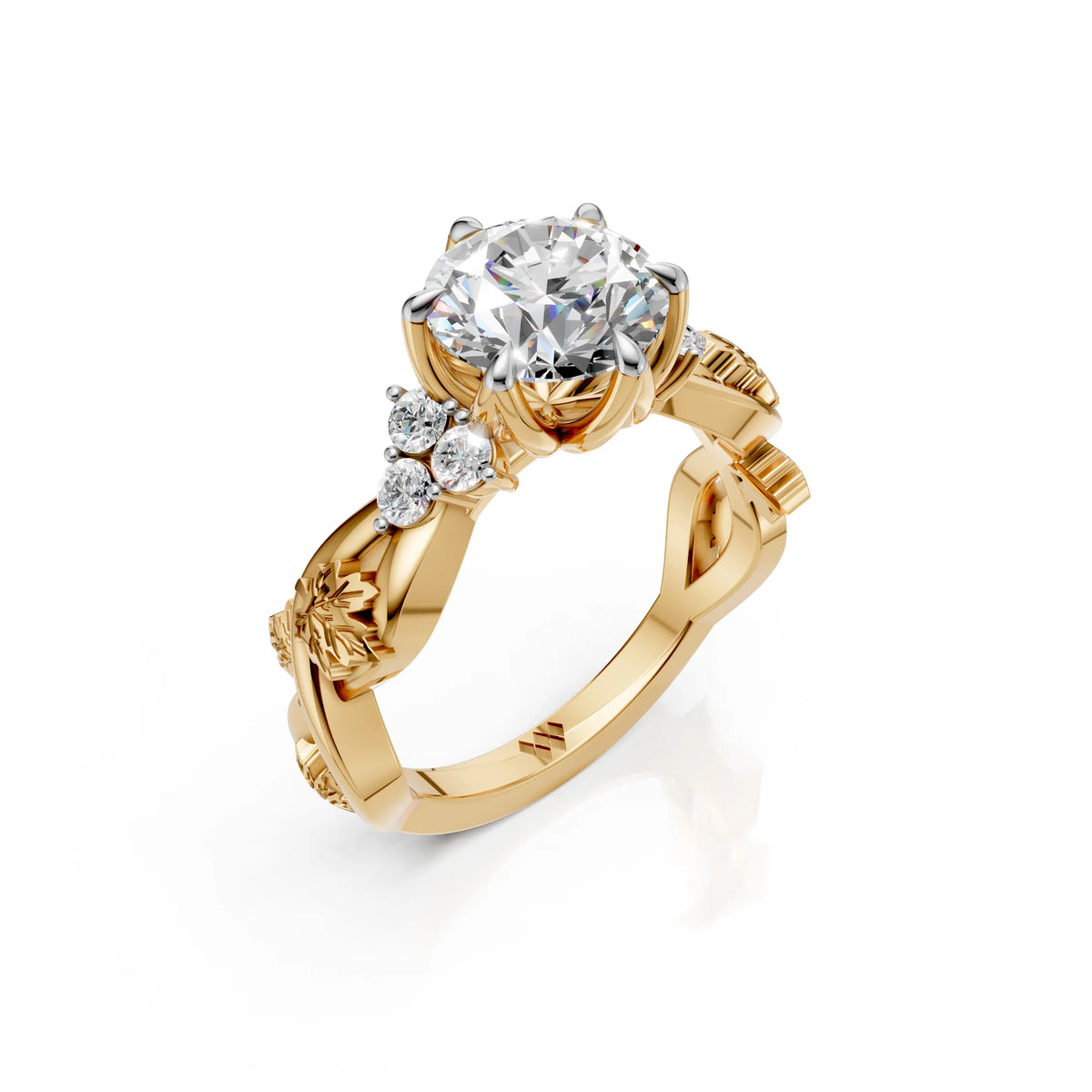 Diamond Solitaire Floral Vine Ring