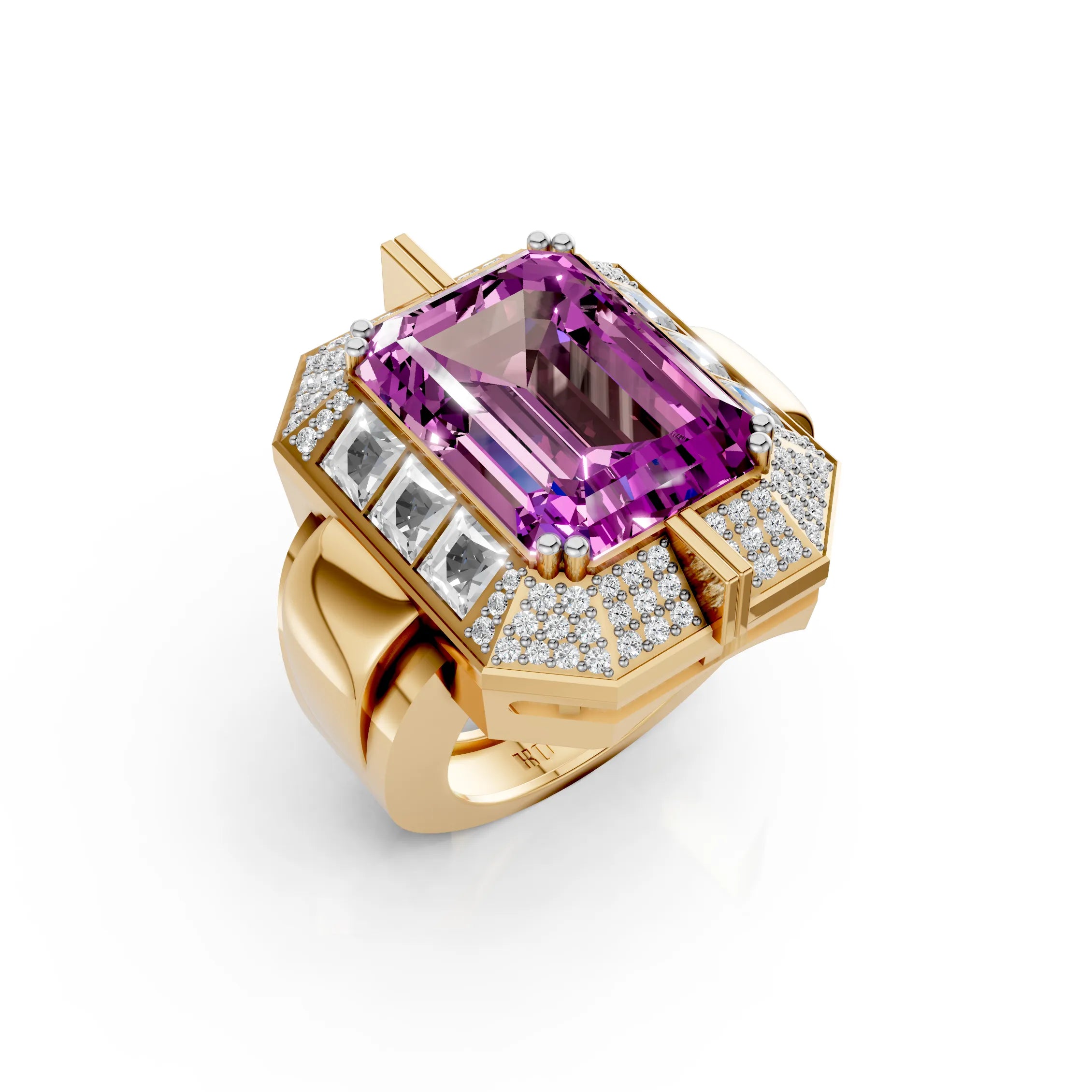 Regal Emerald-Cut Purple Stone Halo Ring