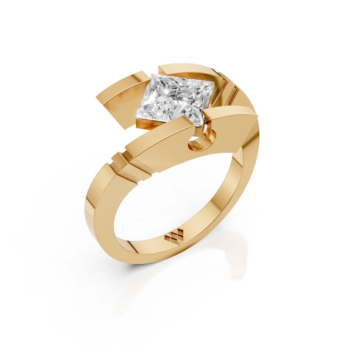 Modern Princess Cut Solitaire Ring with Open Split Band Design