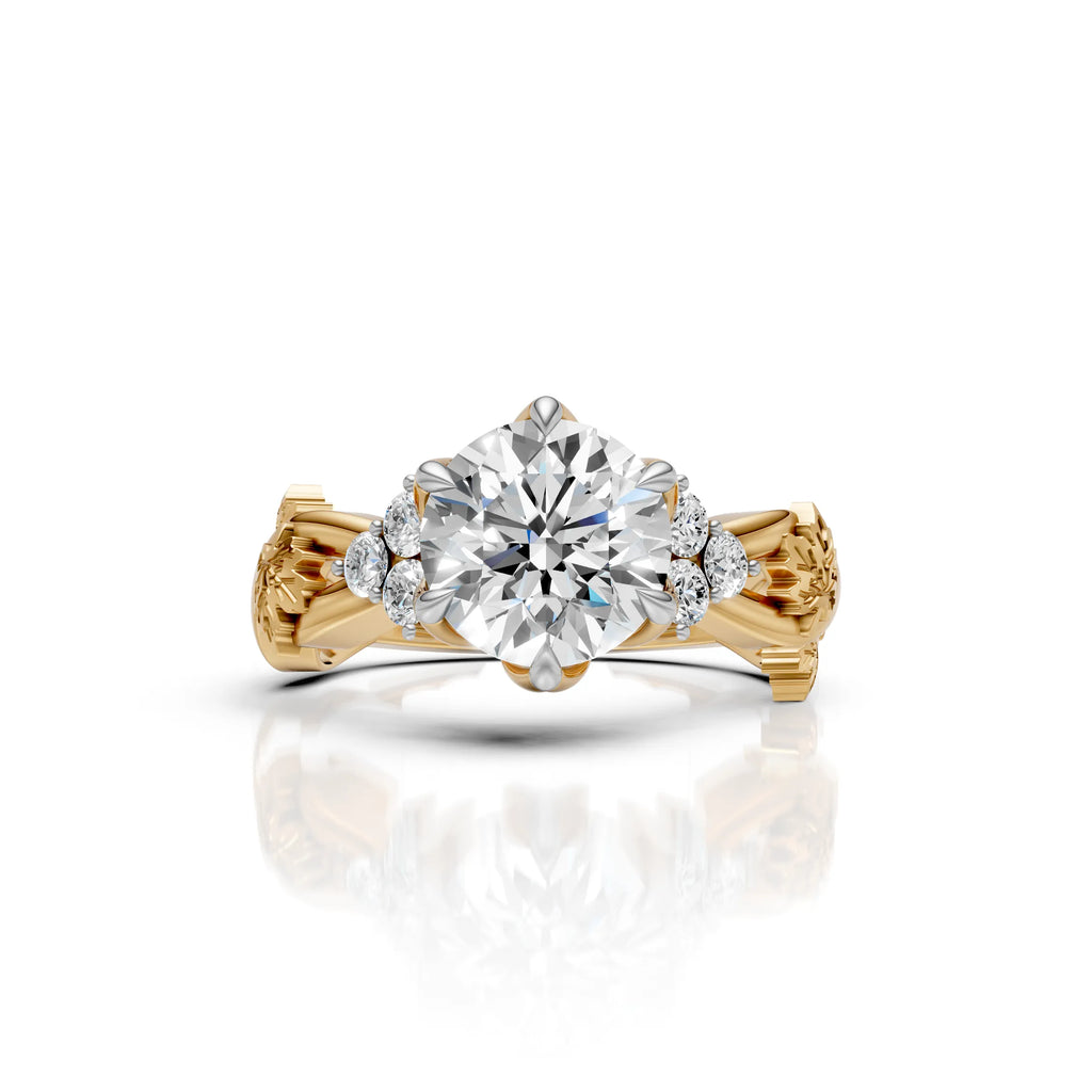 Diamond Solitaire Floral Vine Ring