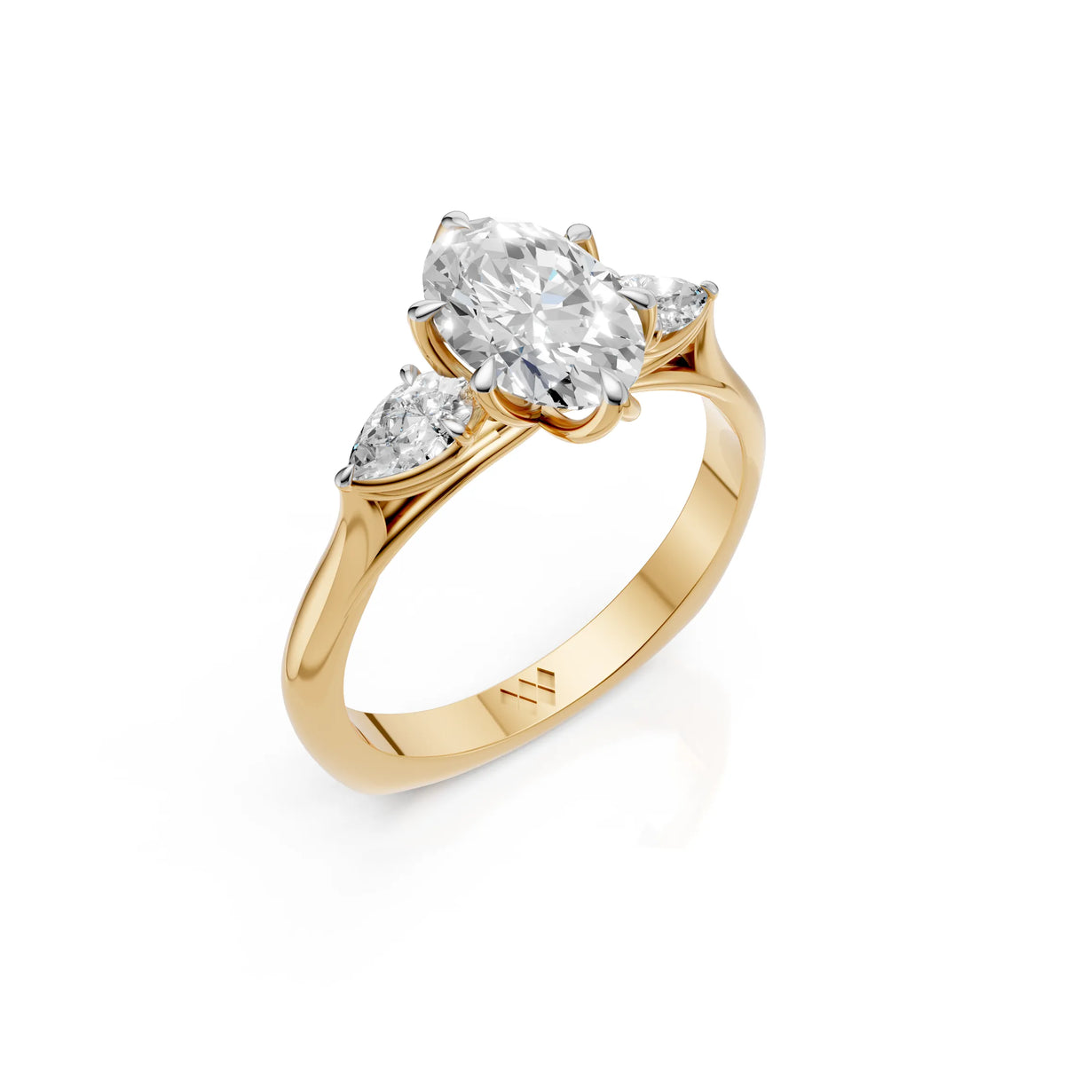 Oval Cut Diamond Three Stone Engagement Ring with Pear Side Diamonds