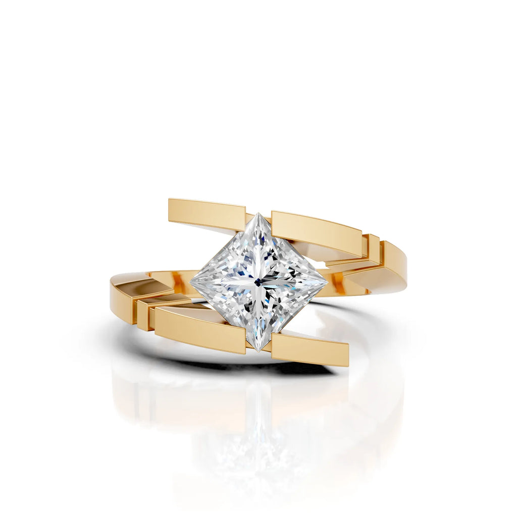 Modern Princess Cut Solitaire Ring with Open Split Band Design