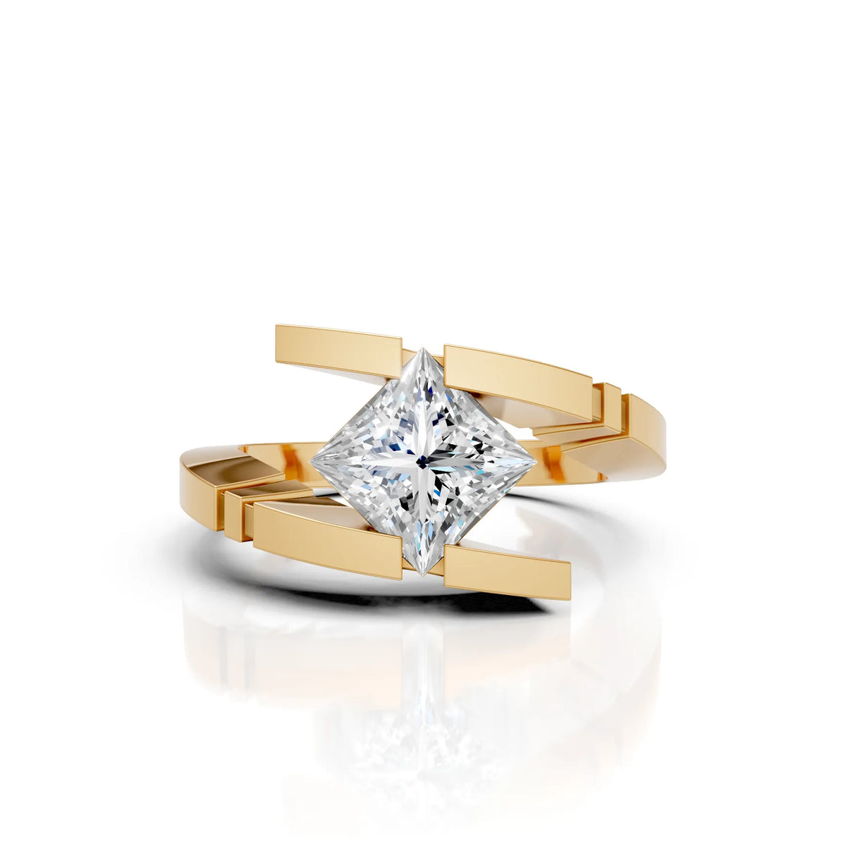 Modern Princess Cut Solitaire Ring with Open Split Band Design