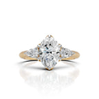 Oval Cut Diamond Three Stone Engagement Ring with Pear Side Diamonds