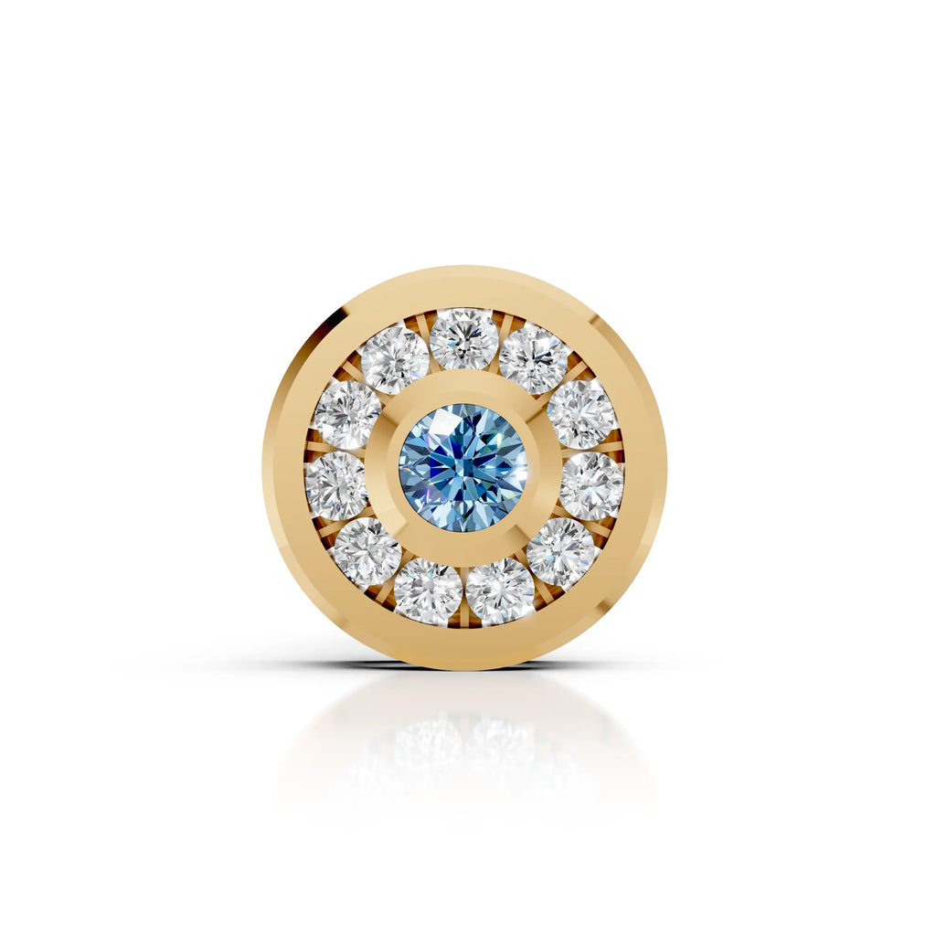 Blue Center Halo Diamond Stud