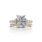 Radiant Cut Diamond Bridal Ring Set with Double Diamond Bands