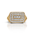 Men's Rectangular Triple-Frame Pave Ring with Three Stone Centre & Faceted Shank
