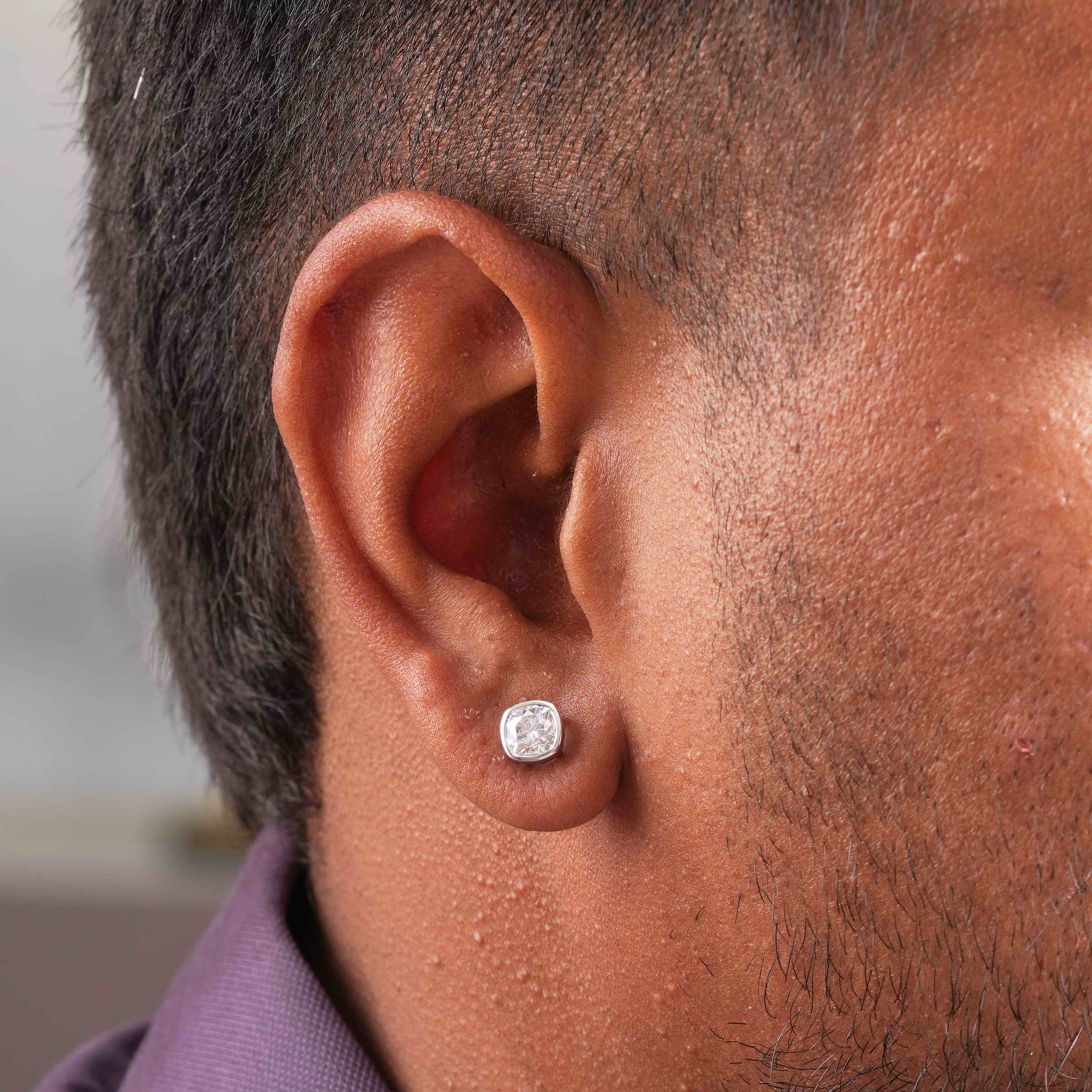 Cushion Square Shaped Bezel Setting Earring ( 1 PC)