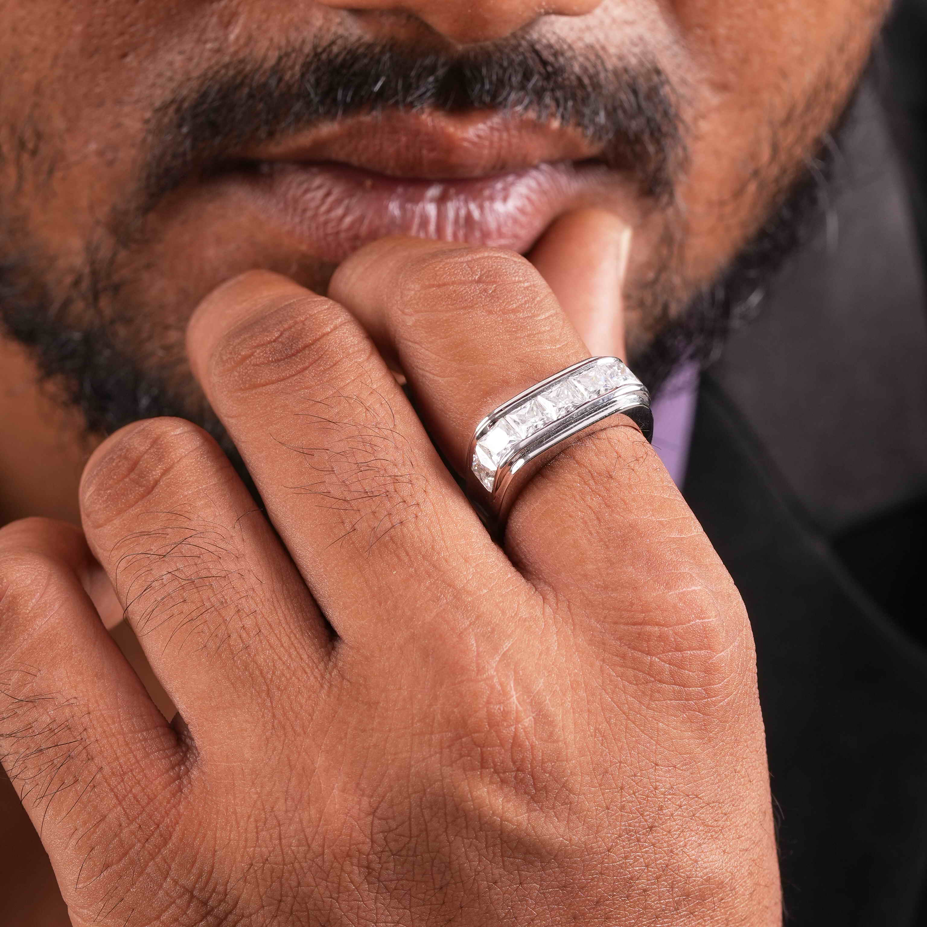 925 Sterling Silver Moissanite Diamond Princess-Cut Band Ring