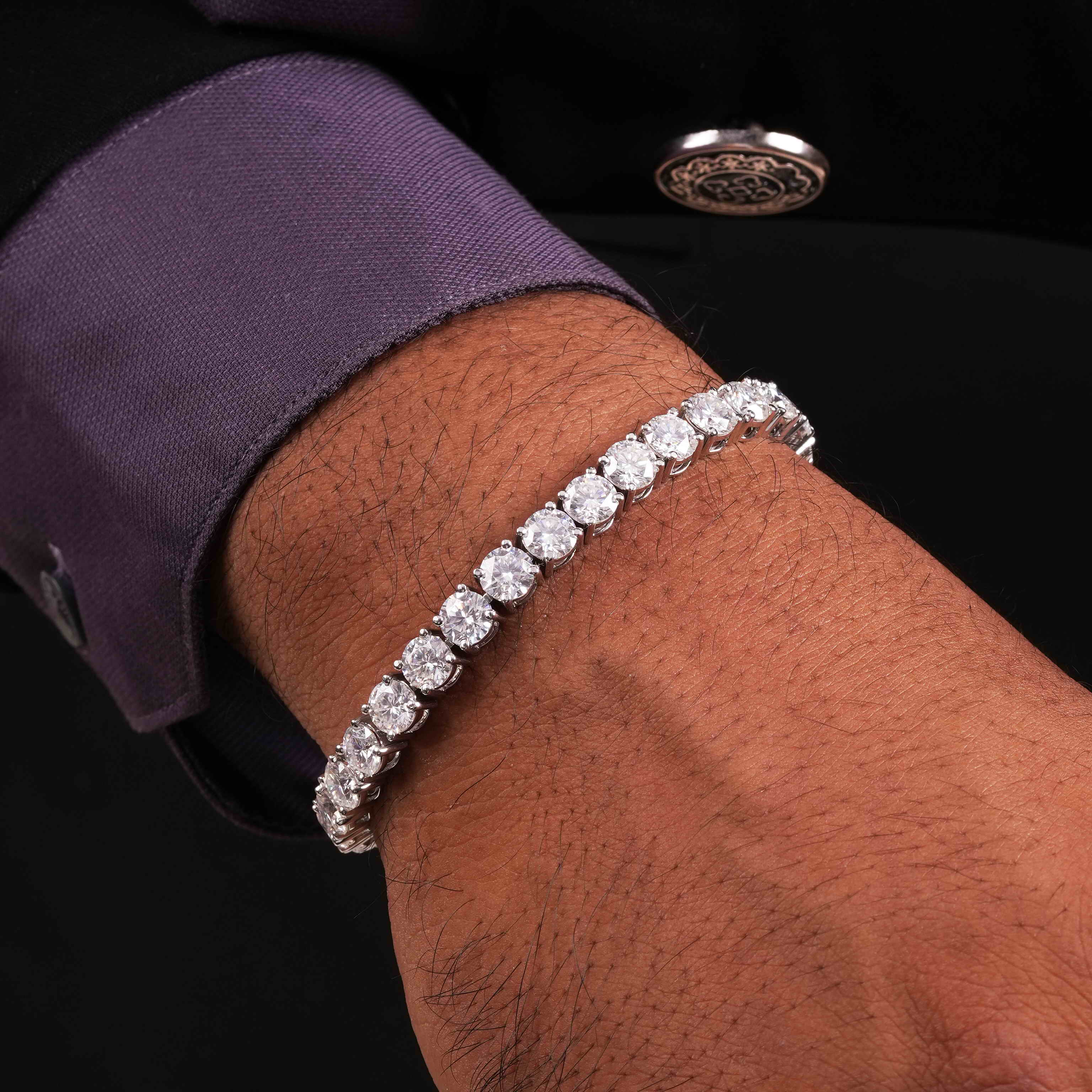 5.5 MM 925 Sterling Silver Round Shaped Moissanite Diamond Tennis Bracelet