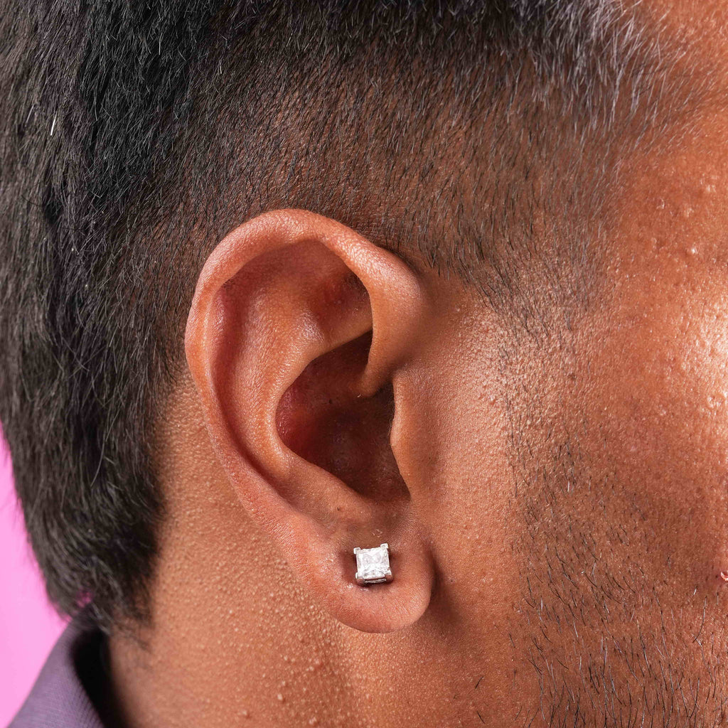 Princess Shaped Square Prong Setting Earring ( 1 PC )