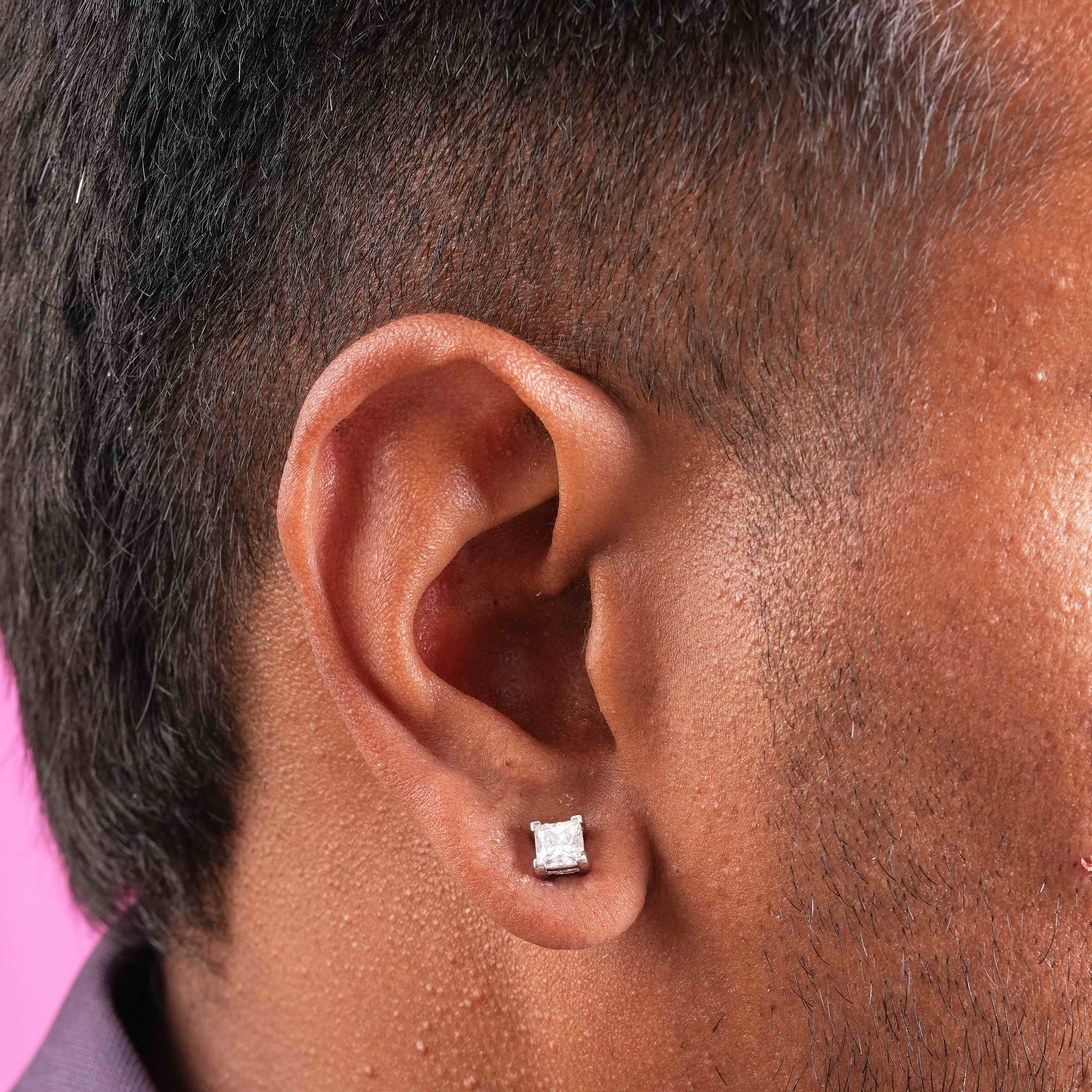 Princess Shaped Square Prong Setting Earring ( 1 PC )