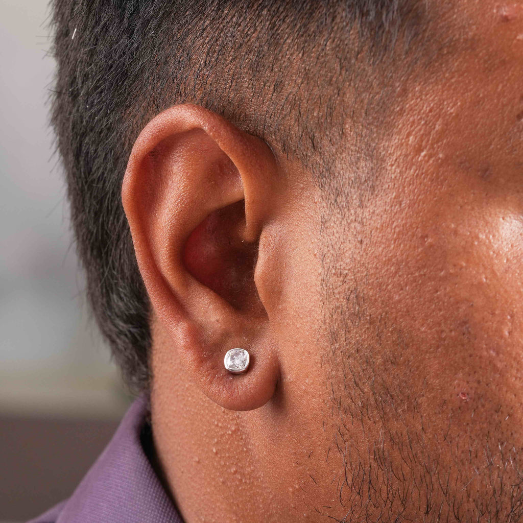 Cushion Square Shaped Bezel Setting Earring ( 1 PC)