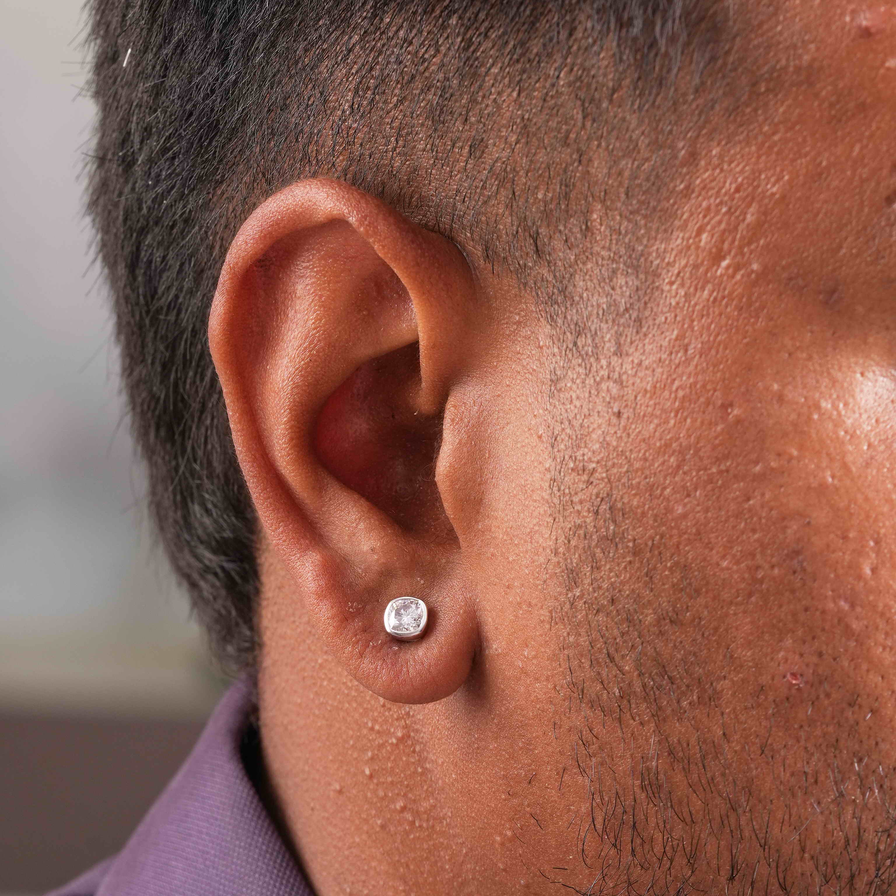 Cushion Square Shaped Bezel Setting Earring ( 1 PC)