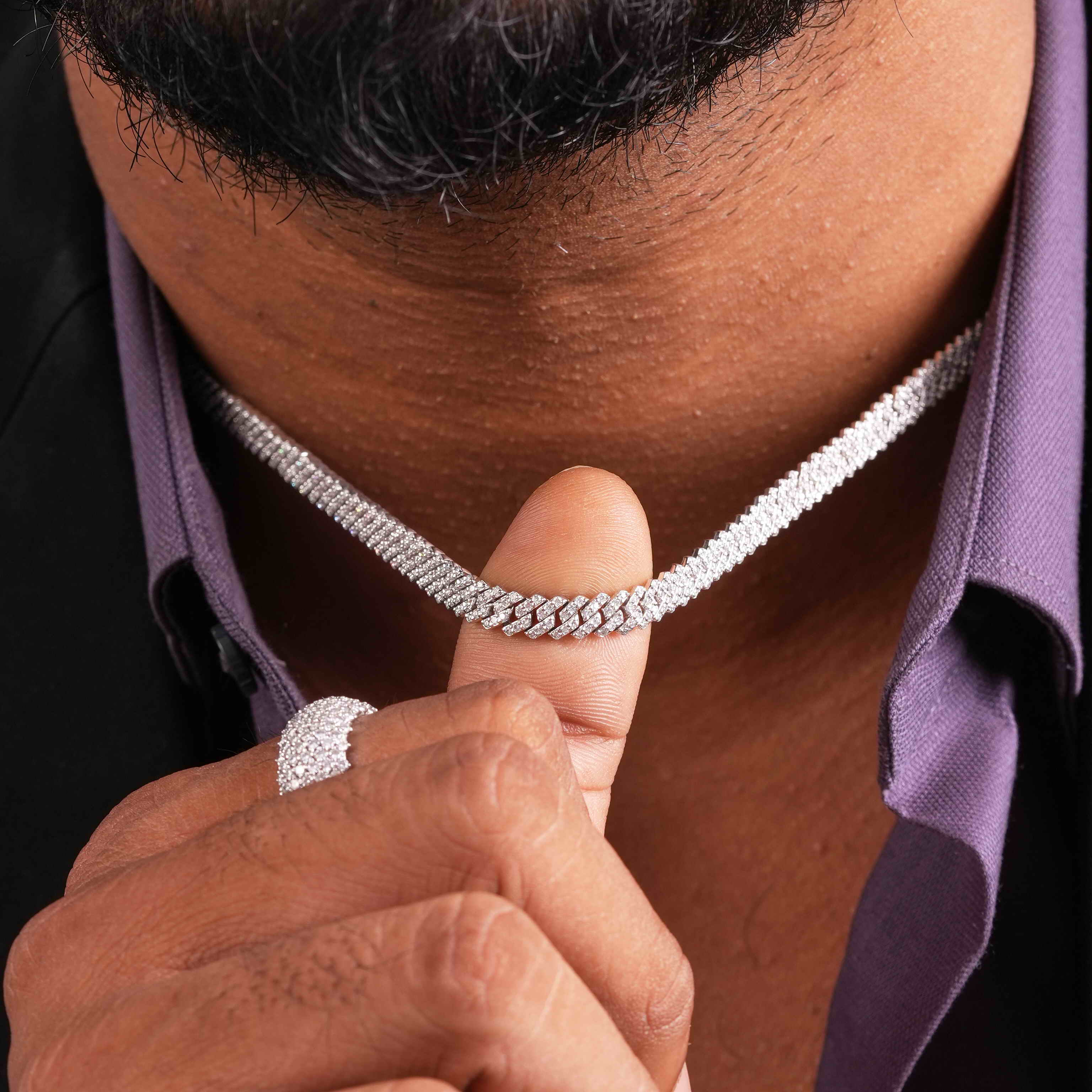 6MM 925 Sterling Silver Moissanite Diamond Black & White Cuban Chain