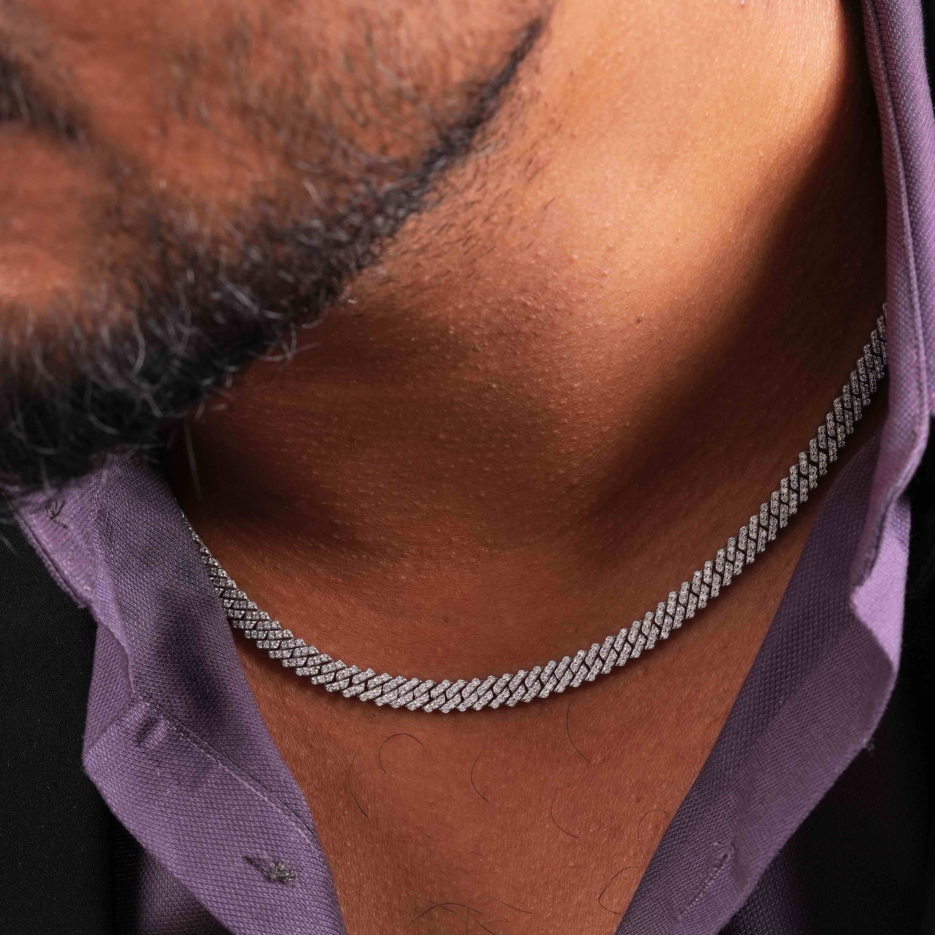 6MM 925 Sterling Silver Moissanite Diamond Black & White Cuban Chain