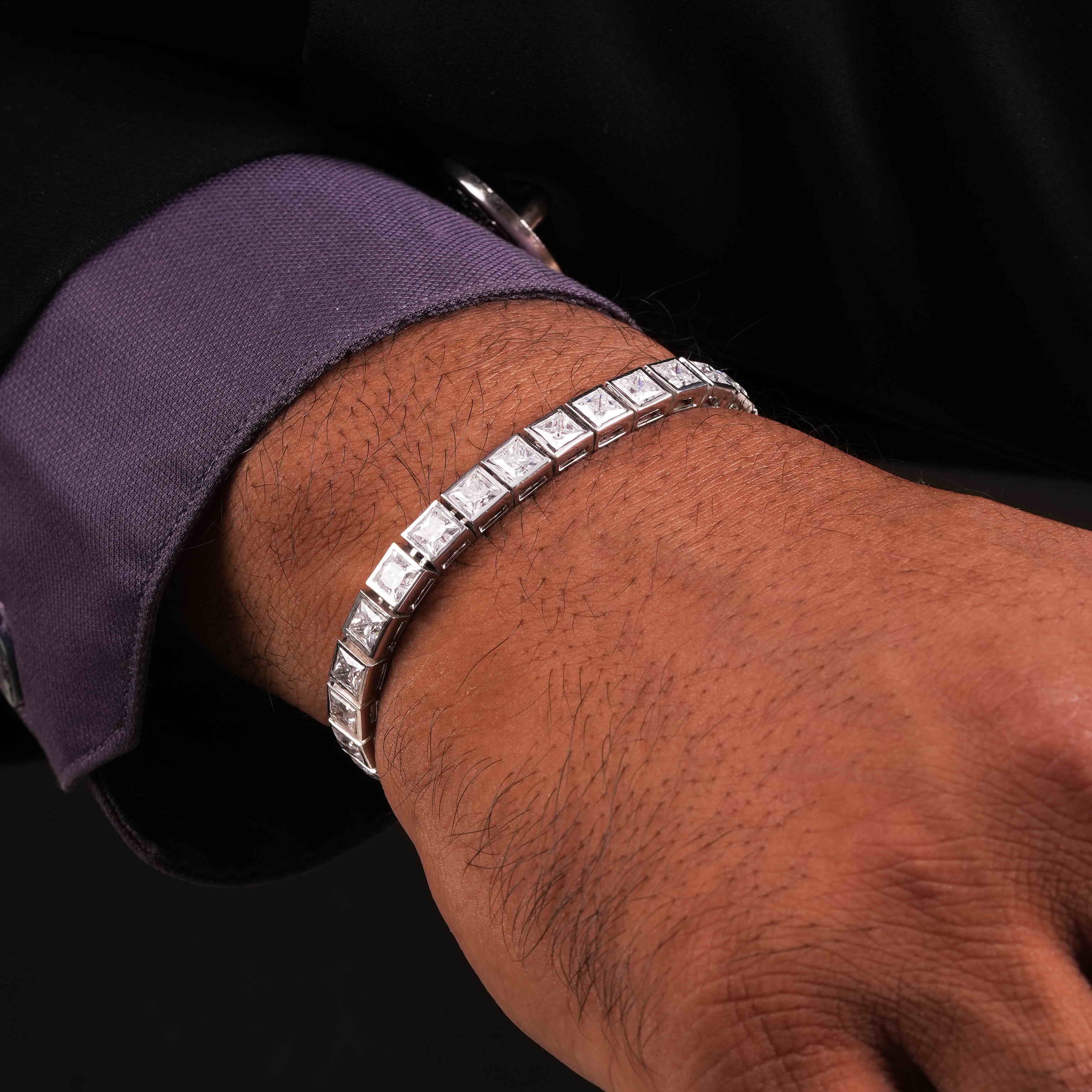 0.50 CT 925 Sterling Silver Princess Shaped Moissanite Diamond Tennis Bracelet