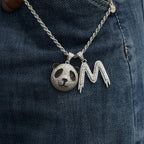 Iced Panda & Diamond Letter Charm Pendant