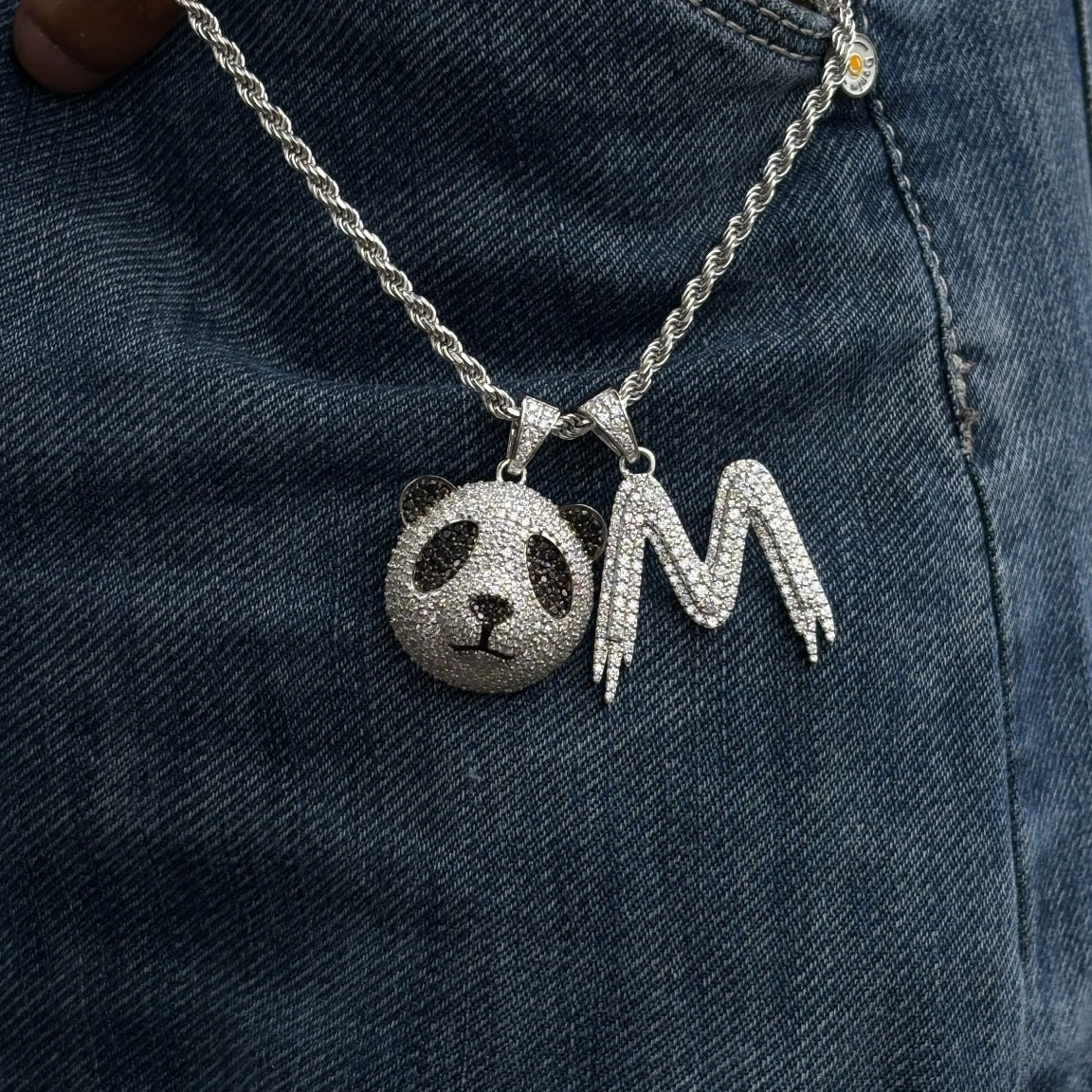 Iced Panda & Diamond Letter Charm Pendant