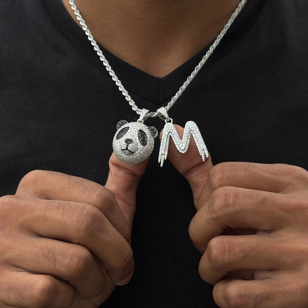 Iced Panda & Diamond Letter Charm Pendant
