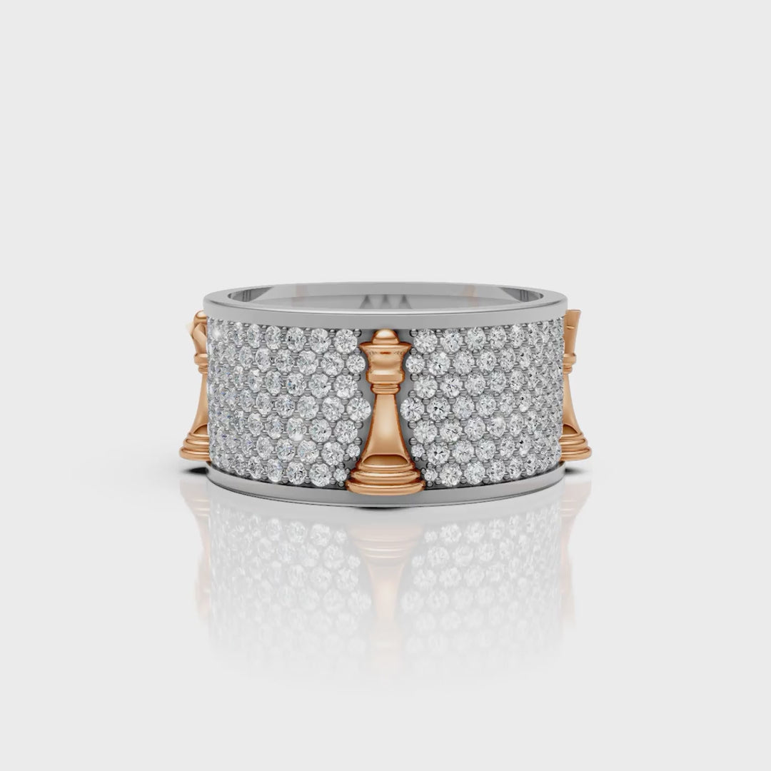Solid Gold And 925 Sterling Silver Gold Moissanite Diamond Chess Band Ring