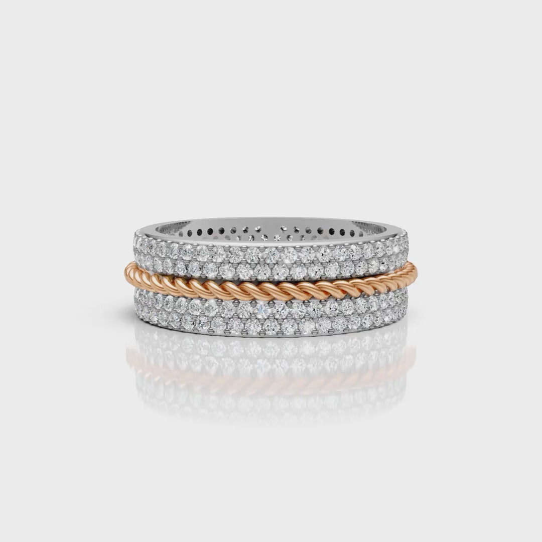 Solid Gold And 925 Sterling Silver Gold Moissanite Diamond Rope Shape Band  Ring