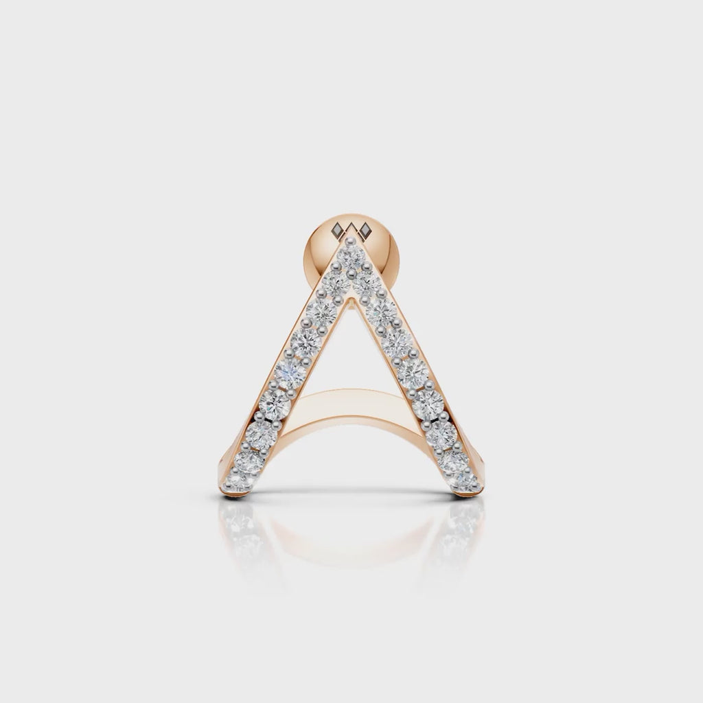 V-Shaped Round Diamond Hoop Studs