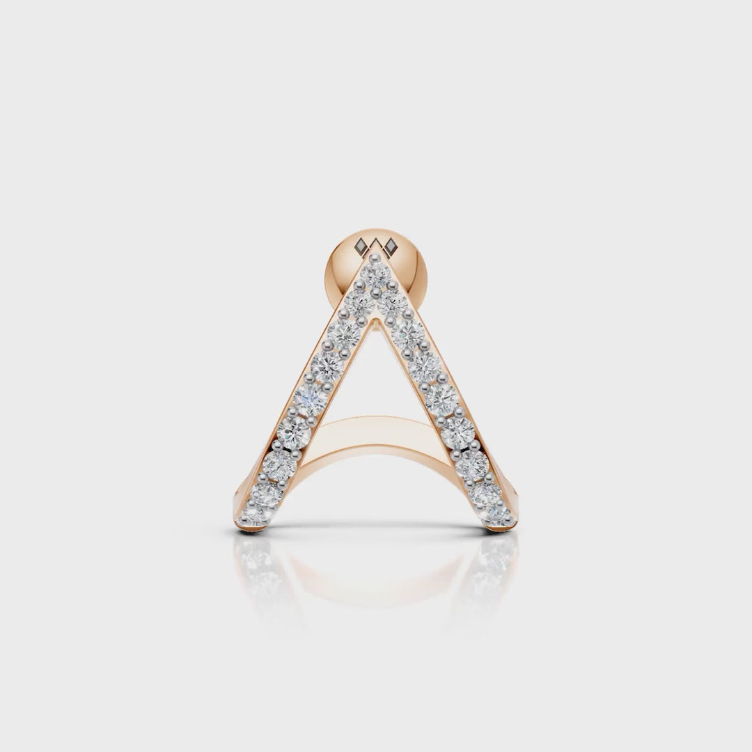 V-Shaped Round Diamond Hoop Studs