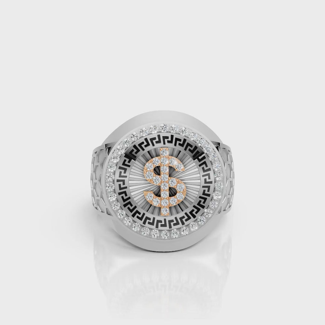 Solid Gold  And 925 Sterling Silver Gold Moissanite Diamond Bulky Dollar Ring