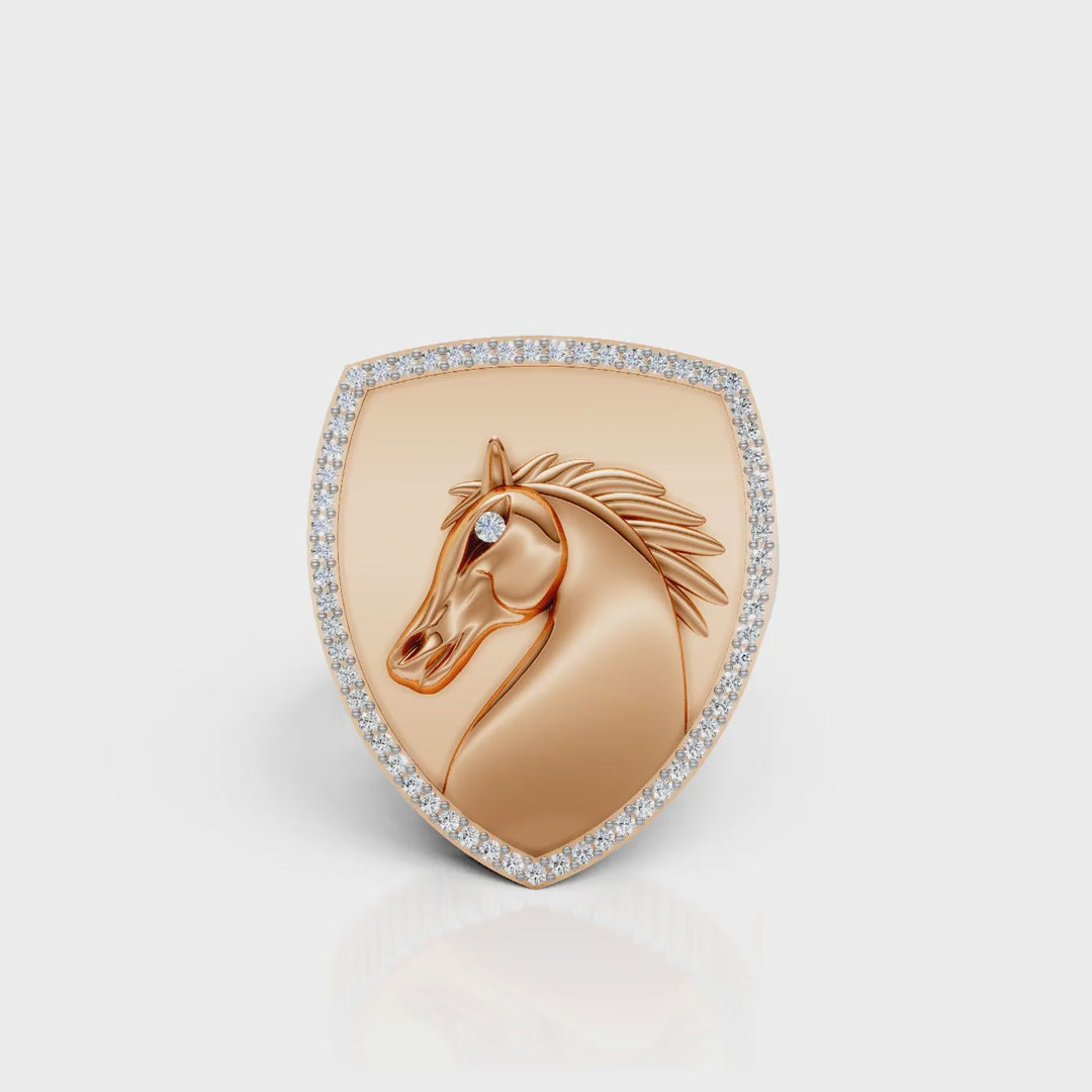 Majestic Horse Crest Diamond Signet Ring