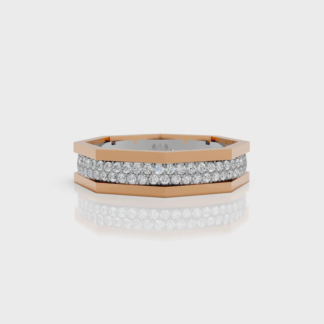 Solid Gold And 925 Sterling Silver Gold Moissanite Diamond Hexagon Shape Double Band Ring