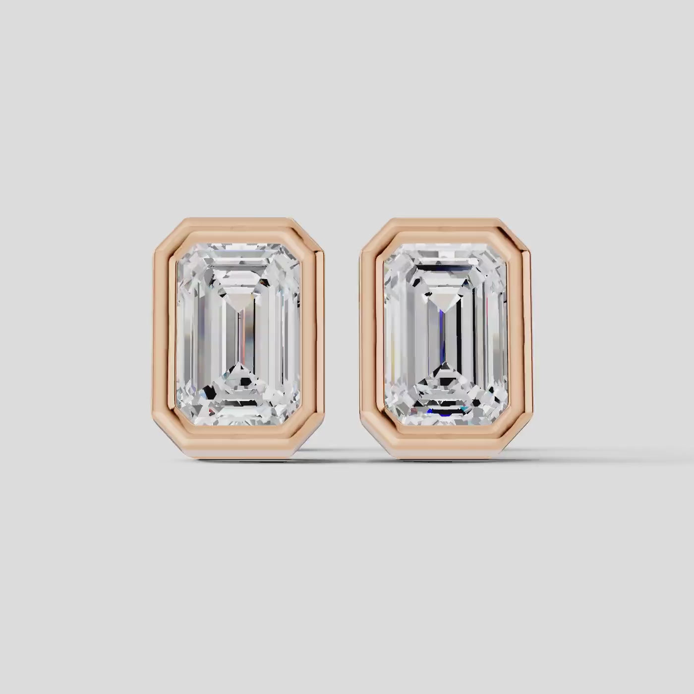 925 Sterling Silver Emerald Shaped Moissanite Diamond Bezel Setting Earring ( 1 Pair )