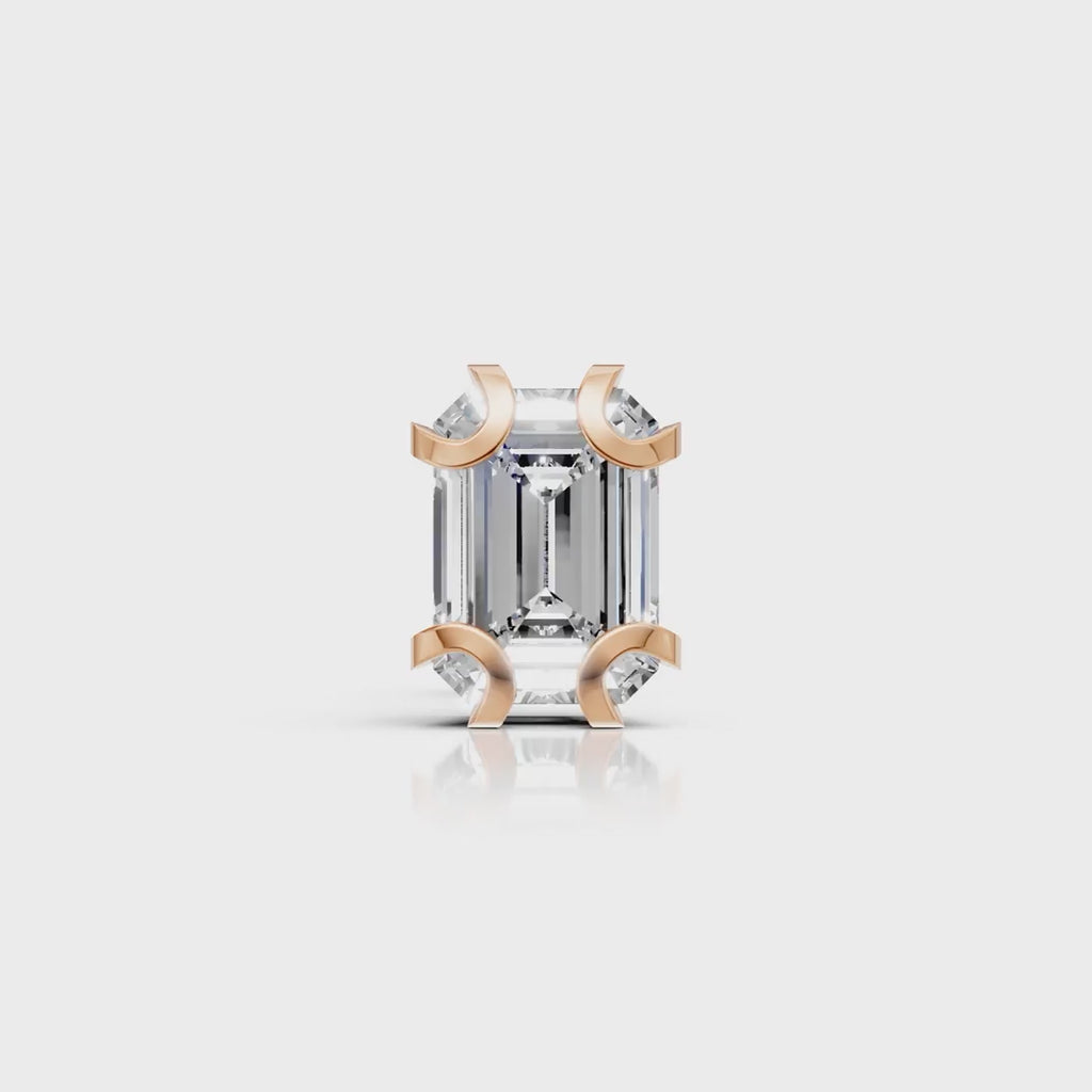 Emerald Cut Crescent Claw Stud (1 PC)