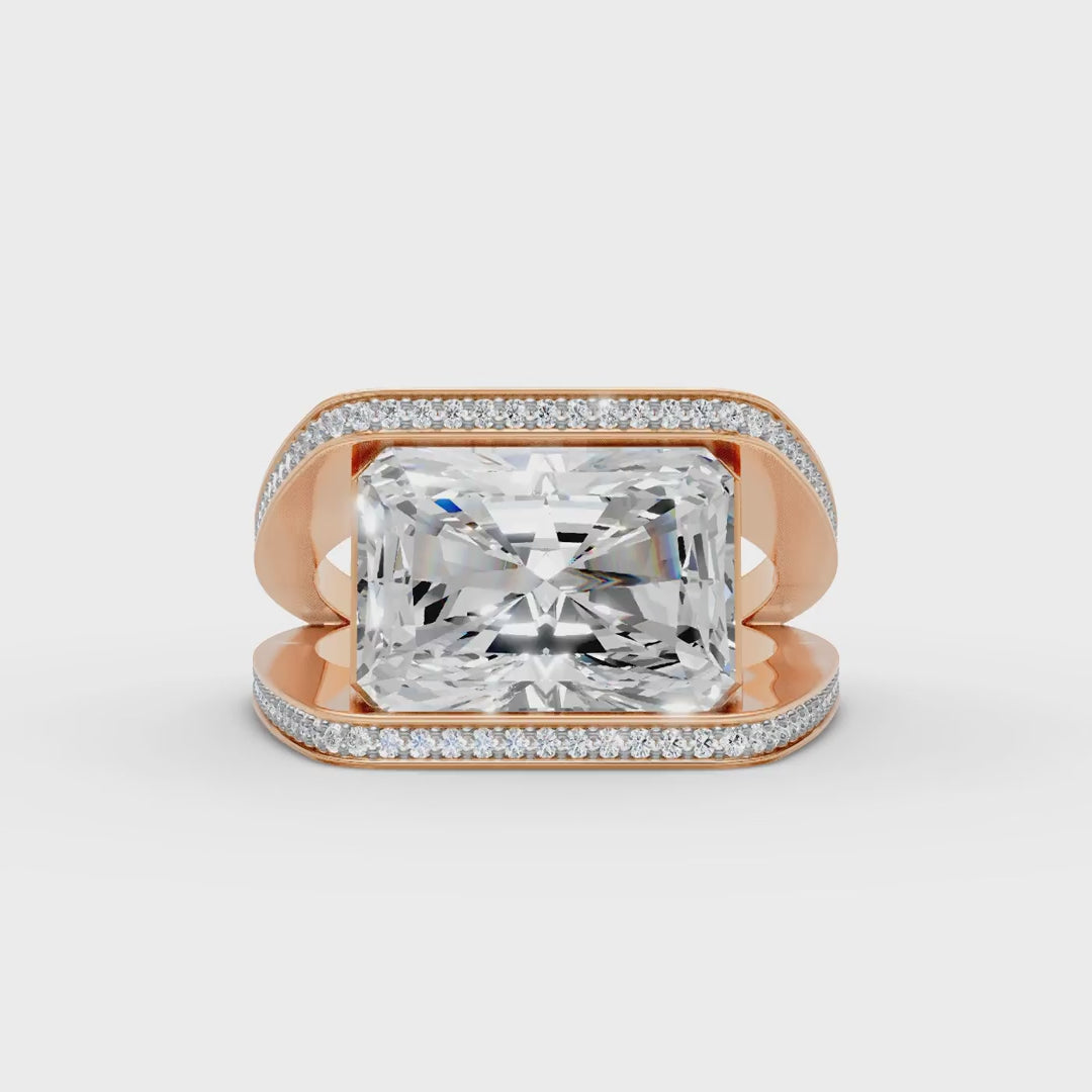 925 Sterling Silver Radiant Frame Moissanite Diamond Ring