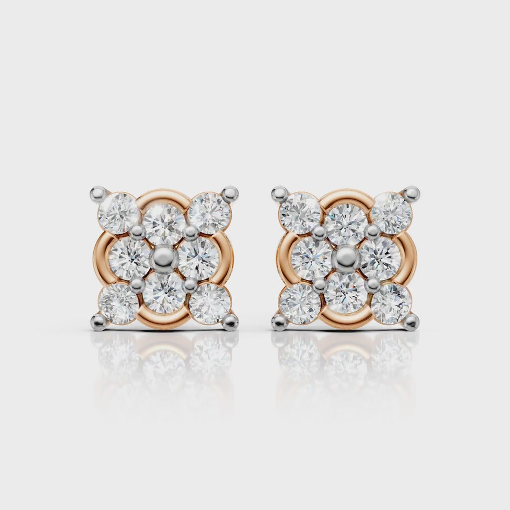 Classic Square Halo Diamond Earrings (1 Pair)