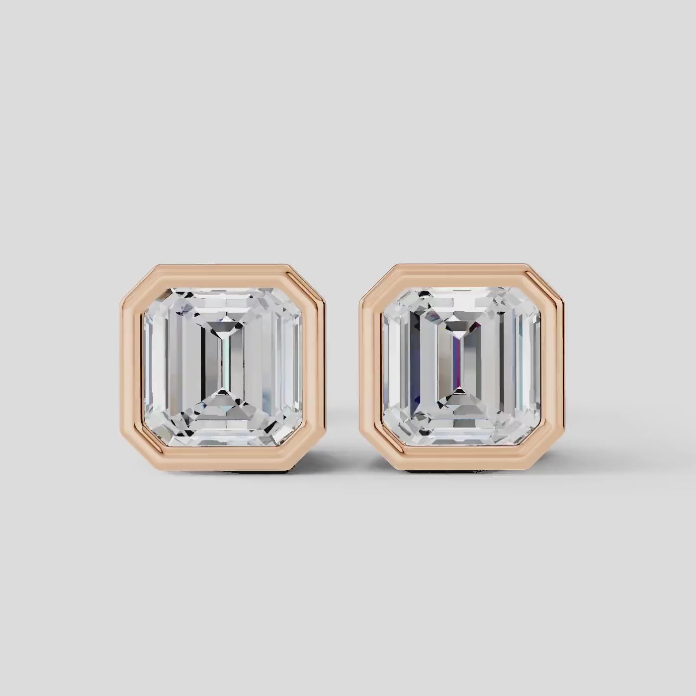 925 Sterling Silver Ascher Shaped Moissanite Diamond Bezel Setting Earring ( 1 Pair )