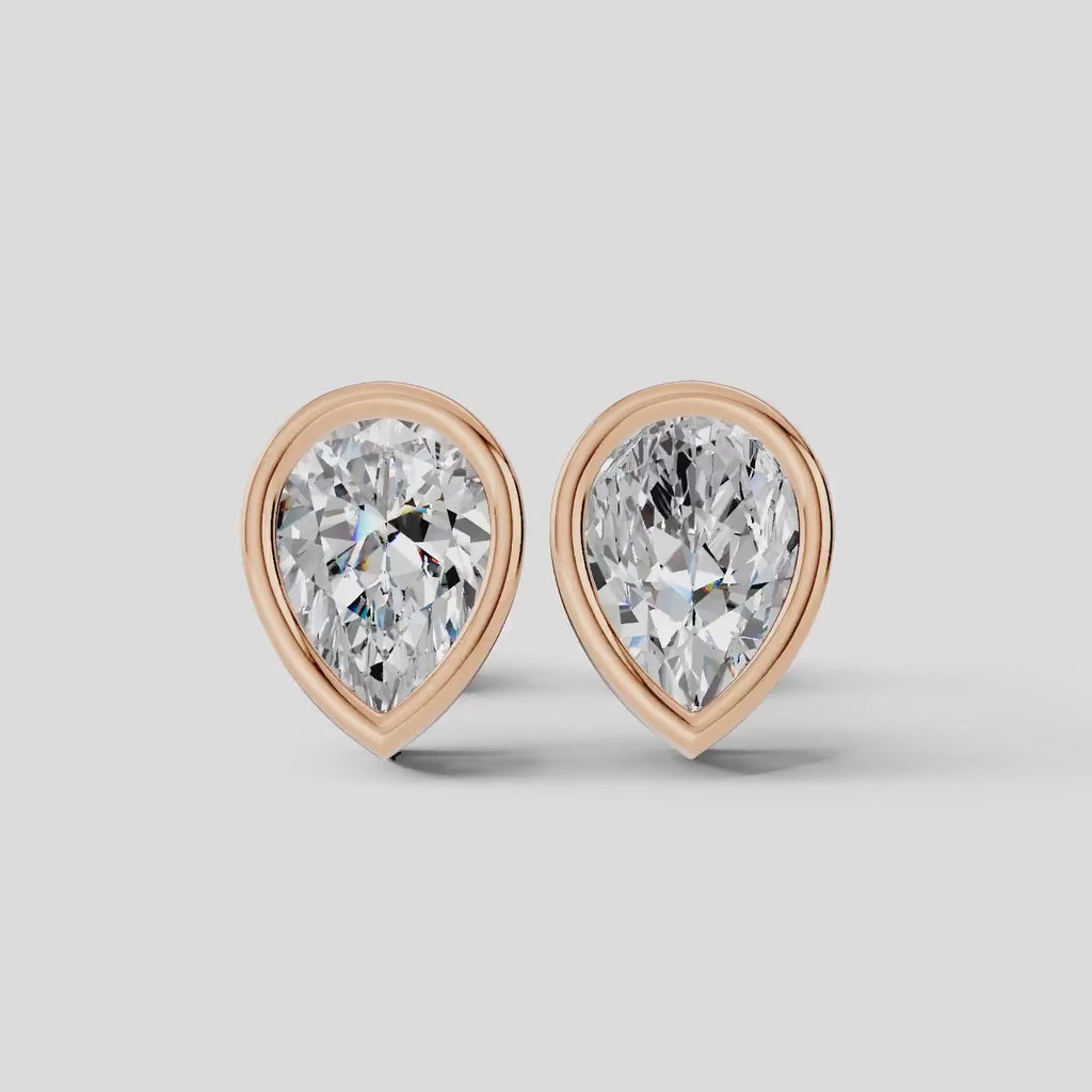 Pear Shaped Bezel Setting Earring ( 1 Pair )