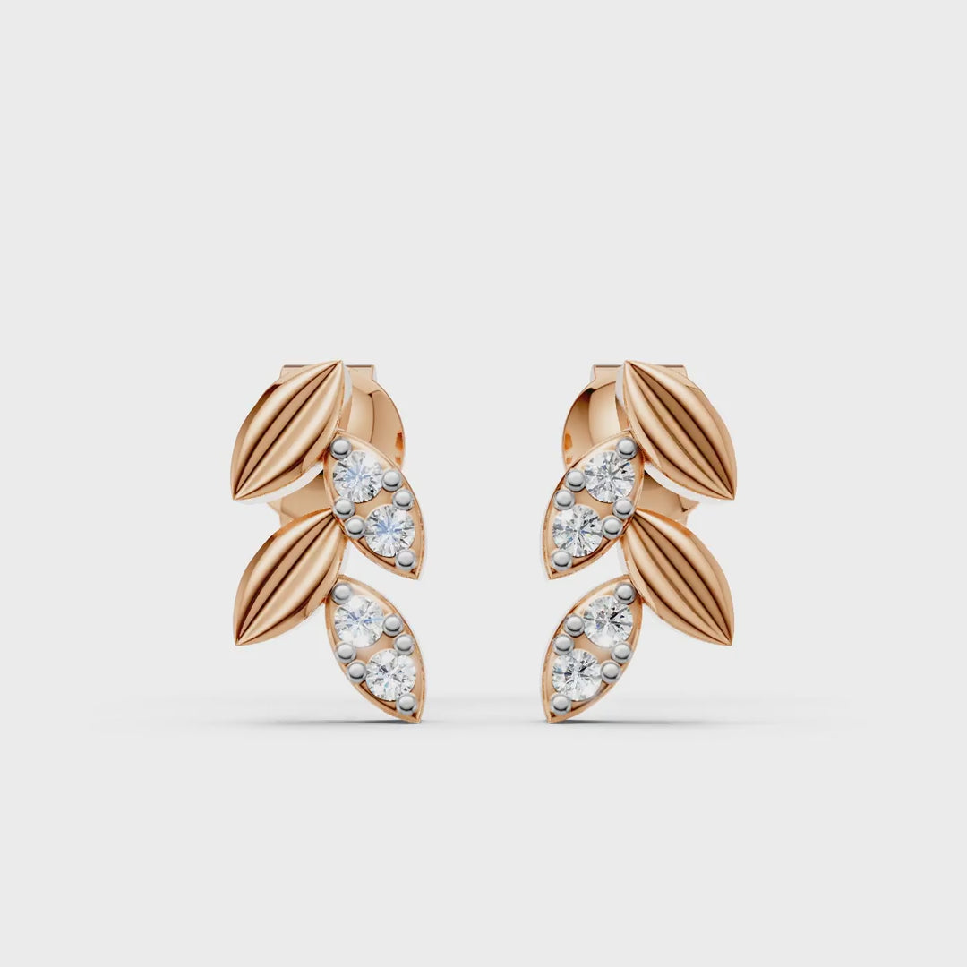 925 Sterling Silver Leaf Drop Diamond Accent Earrings