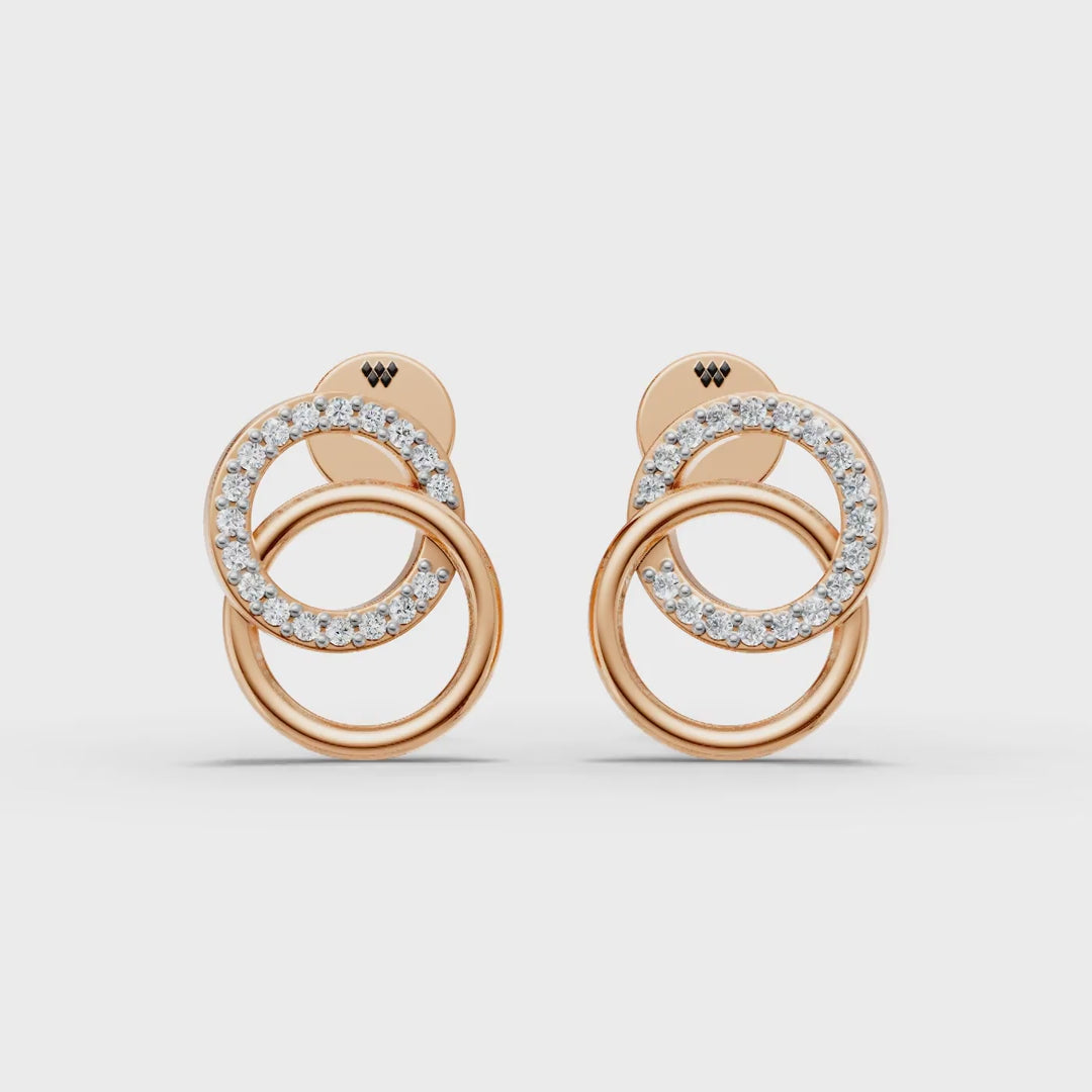 925 Sterling Silver Interlocking Circle Diamond Drop Earrings