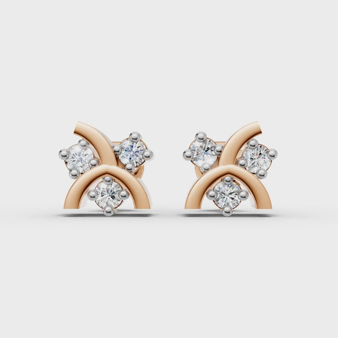 925 Sterling Silver Curved Arc Diamond Cluster Stud Earrings