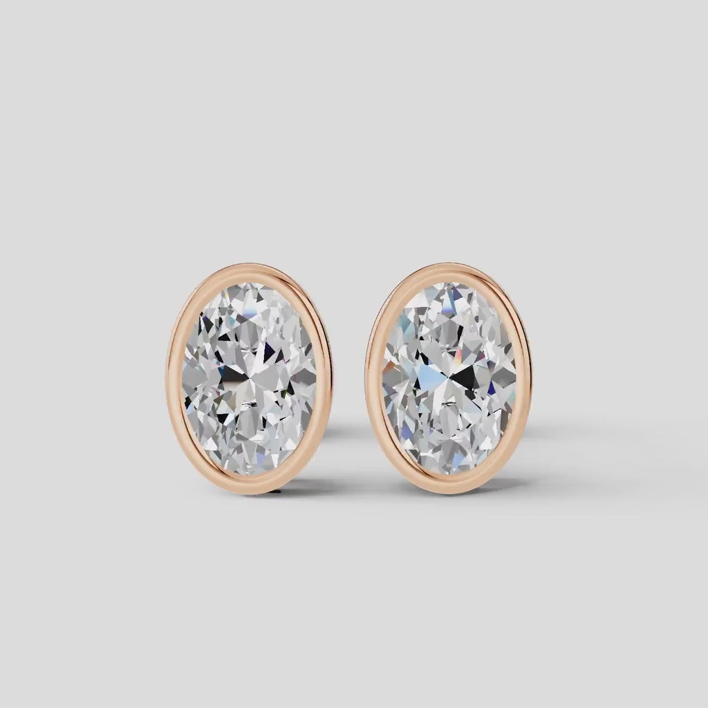 925 Sterling Silver Oval Shaped Moissanite Diamond Bezel Setting Earring ( 1 Pair )