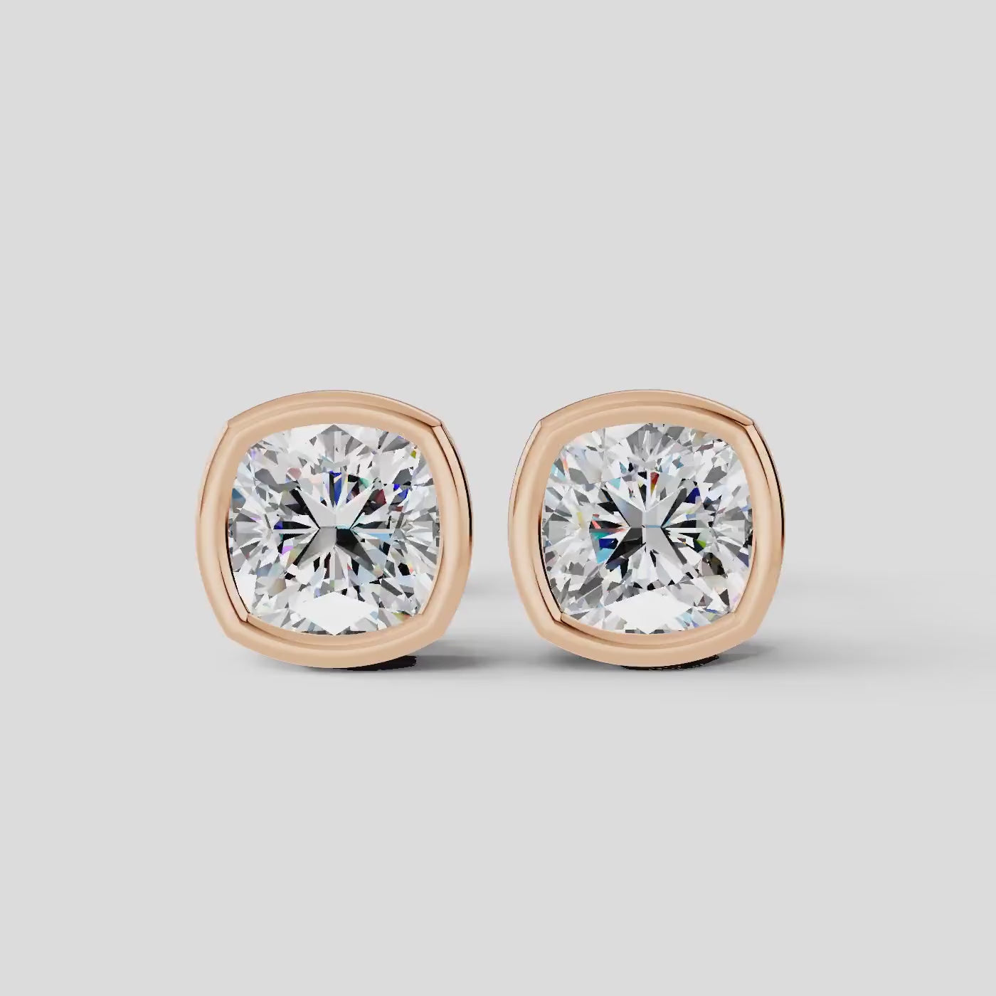 925 Sterling Silver Cushion Square Shaped Moissanite Diamond Bezel Setting Earring ( 1 Pair )