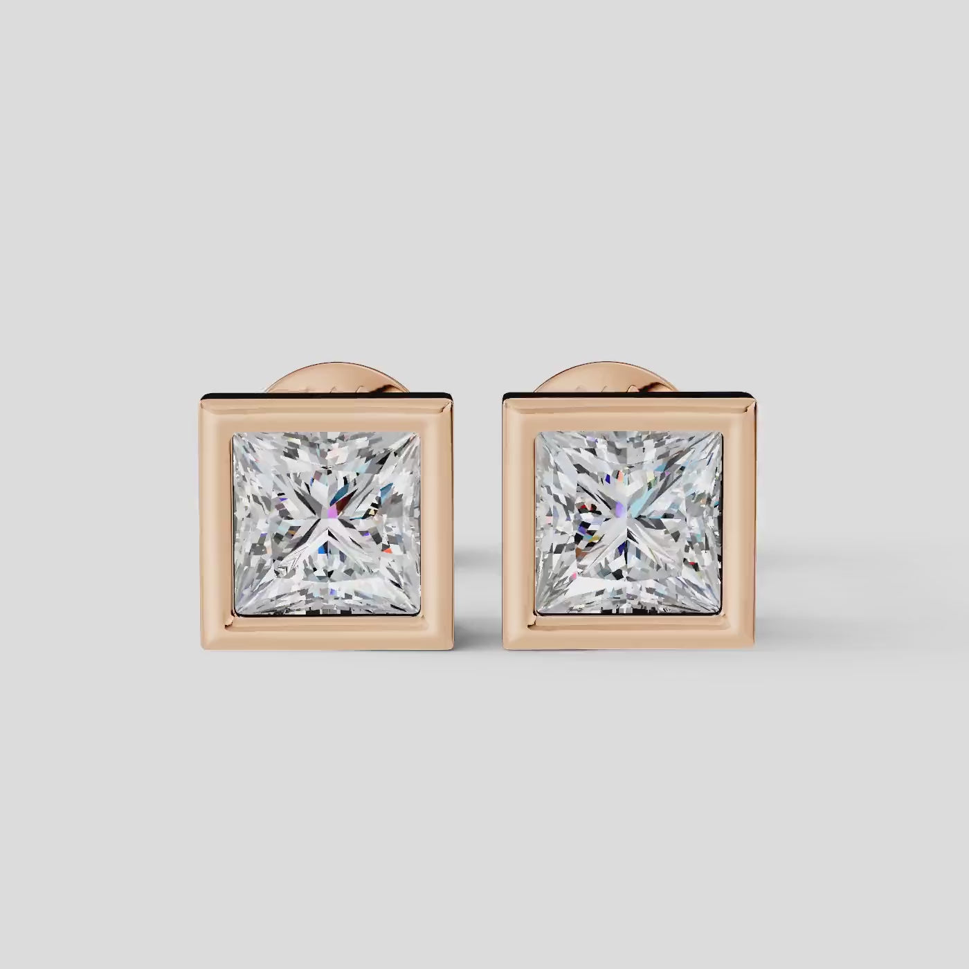 Princess Shaped Bezel Setting Earring ( 1 Pair )